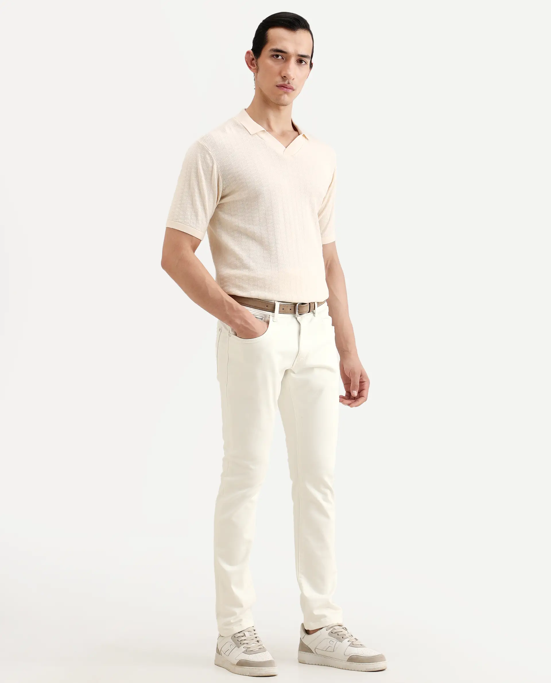 Rare Rabbit Men's Korv 26 White Cotton Blend Fabric Hawk Slim Plain Jeans - Image 7