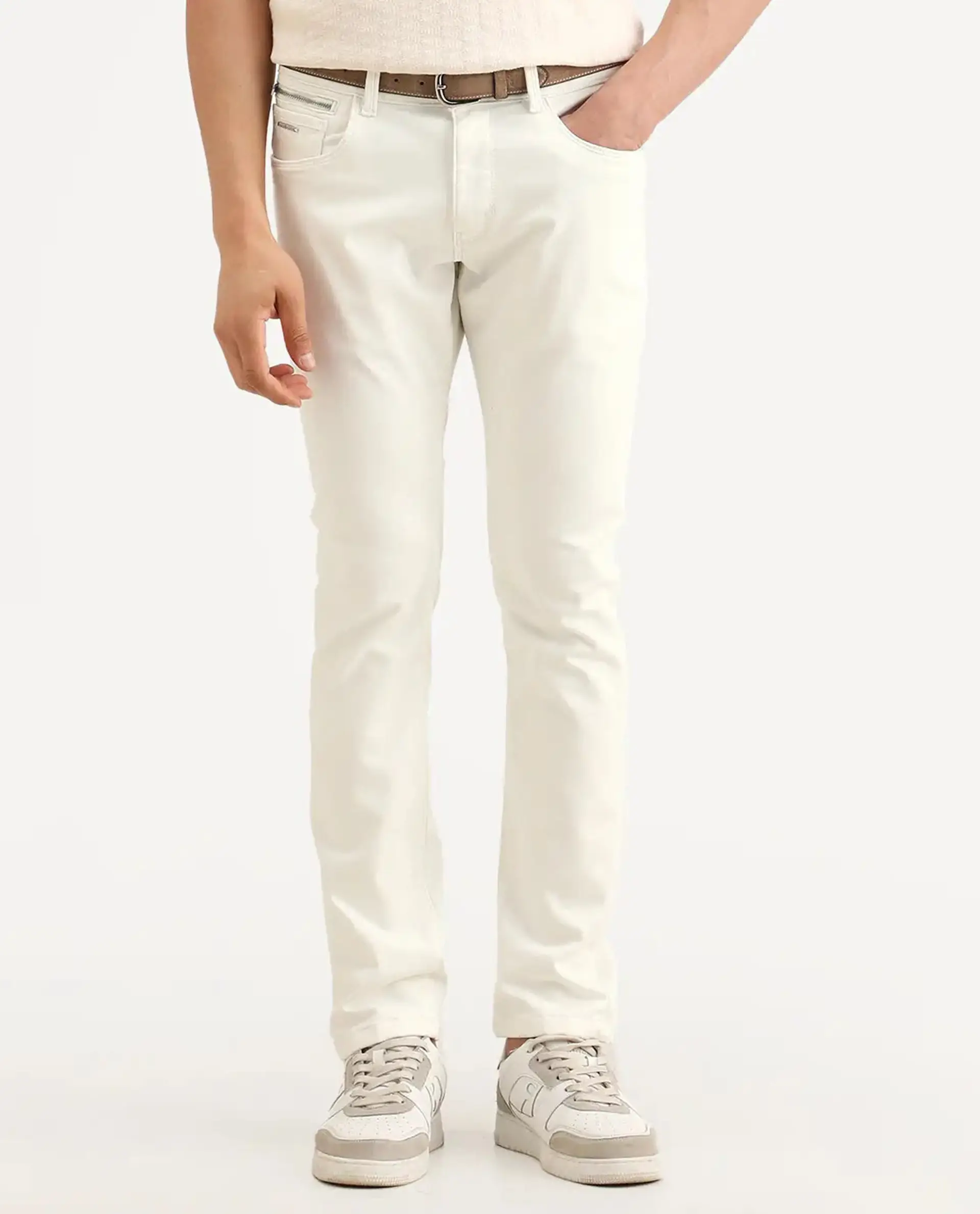 Rare Rabbit Men's Korv 26 White Cotton Blend Fabric Hawk Slim Plain Jeans - Image 9