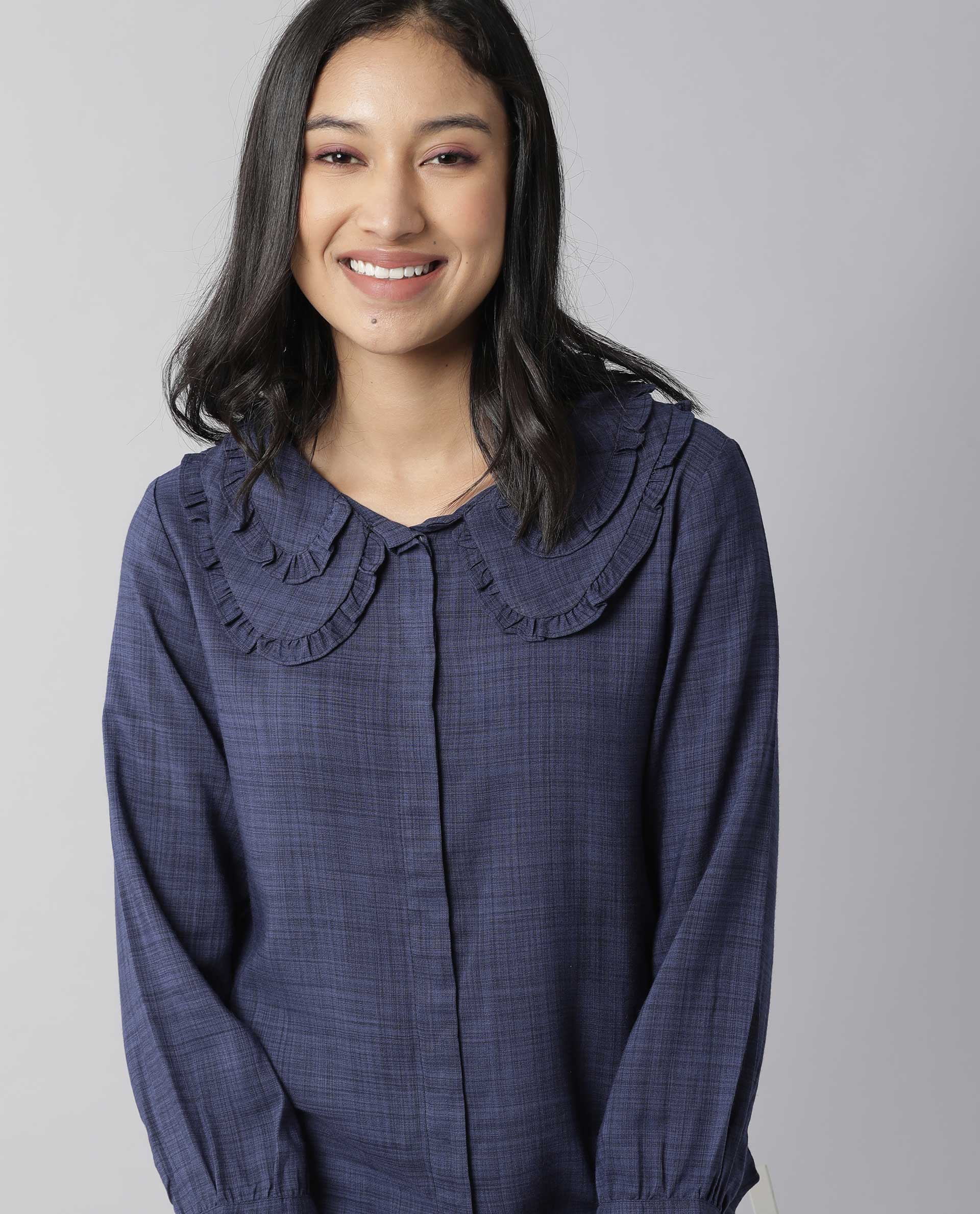 Rareism Women Kory Blue Top Full Sleeves Solid - Image 2