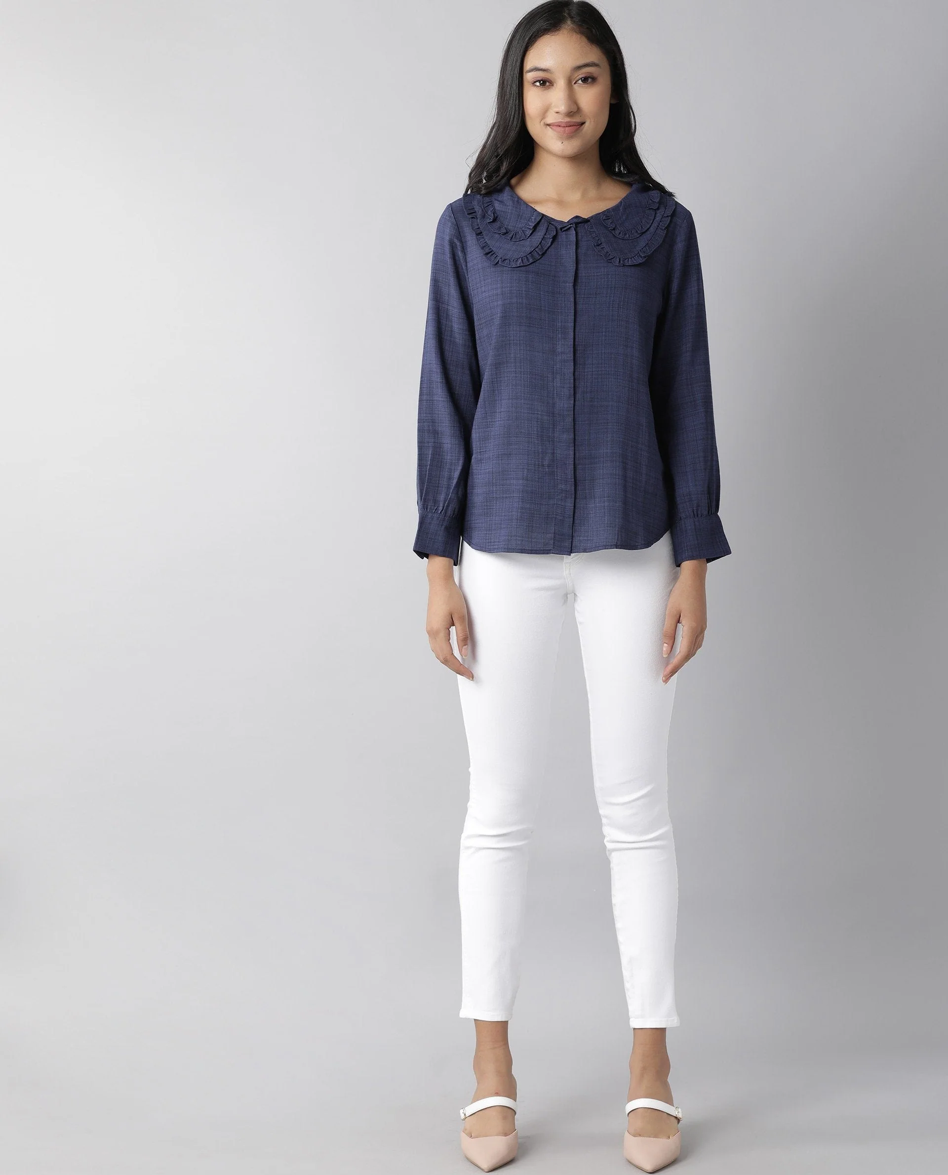 Rareism Women Kory Blue Top Full Sleeves Solid - Image 4
