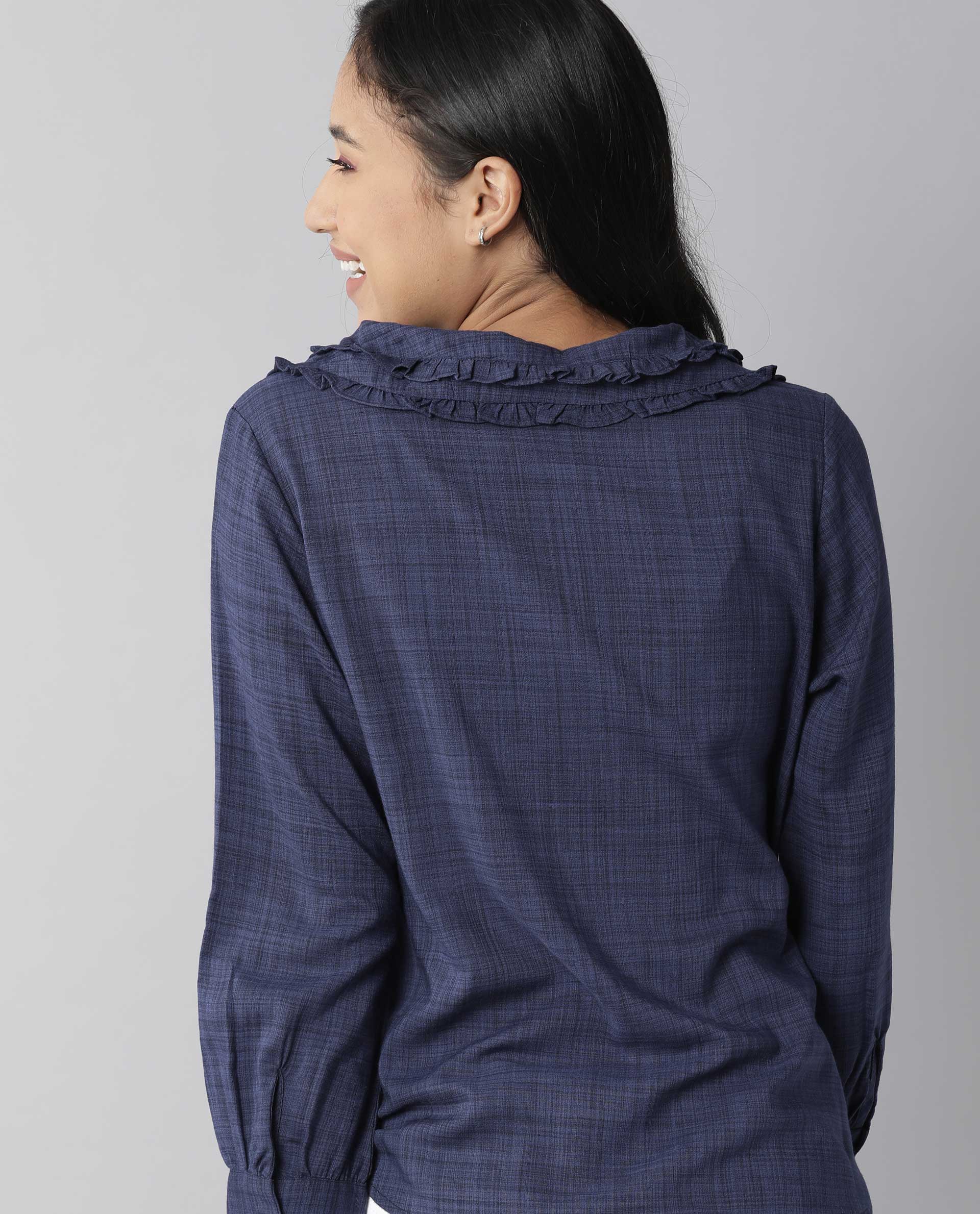 Rareism Women Kory Blue Top Full Sleeves Solid - Image 5