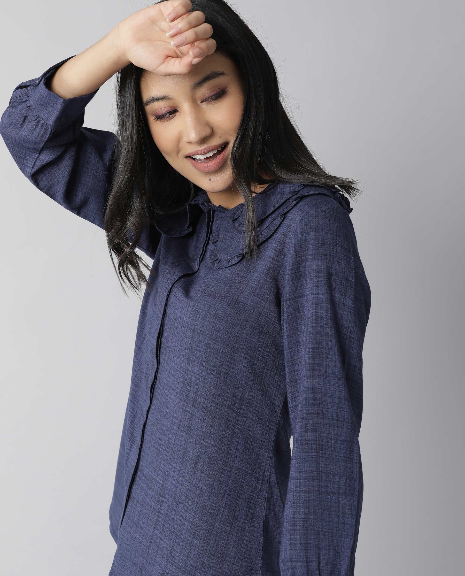 Rareism Women Kory Blue Top Full Sleeves Solid - Image 6