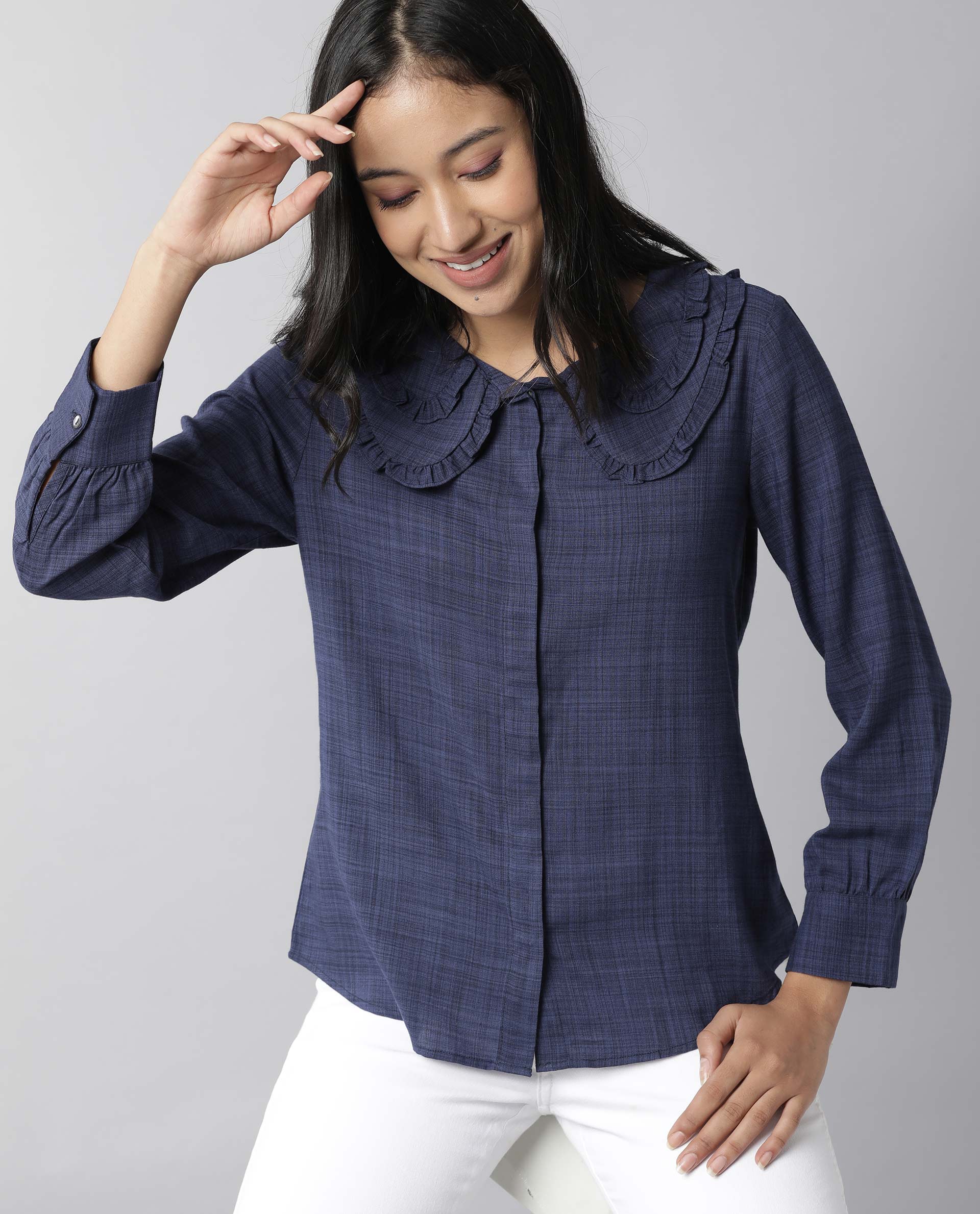 Rareism Women Kory Blue Top Full Sleeves Solid - Image 8