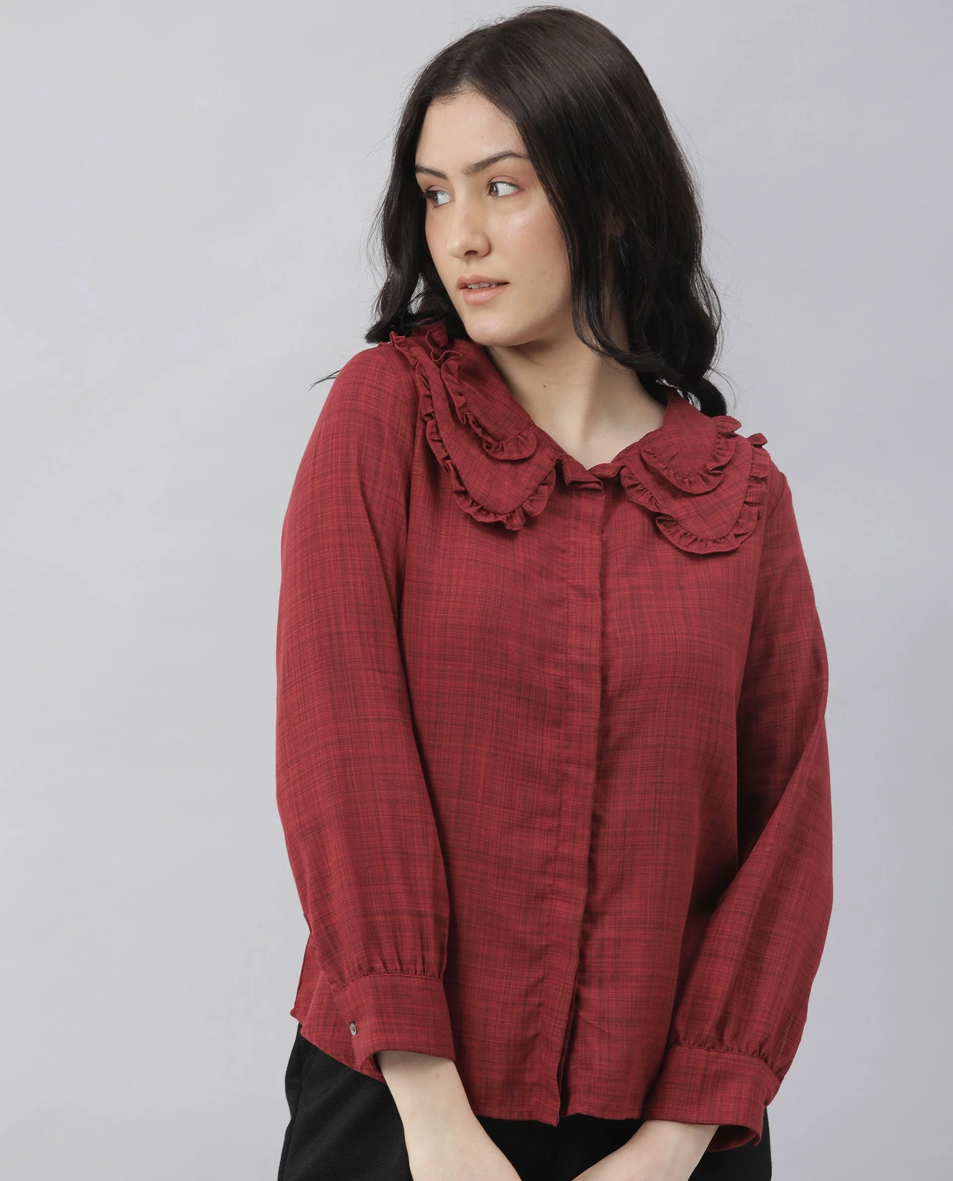 Rareism Women Kory Red Top Full Sleeves Solid