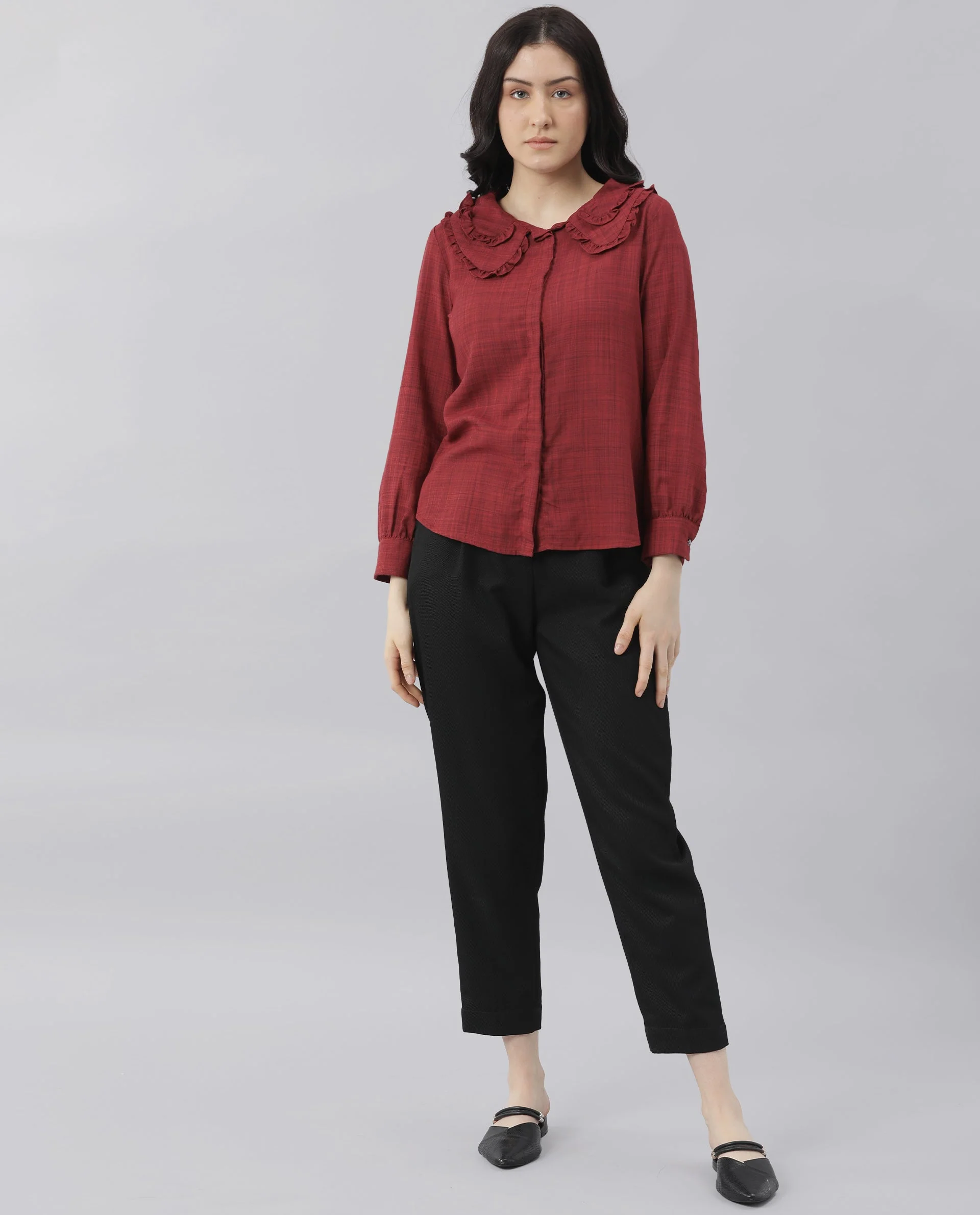 Rareism Women Kory Red Top Full Sleeves Solid - Image 2