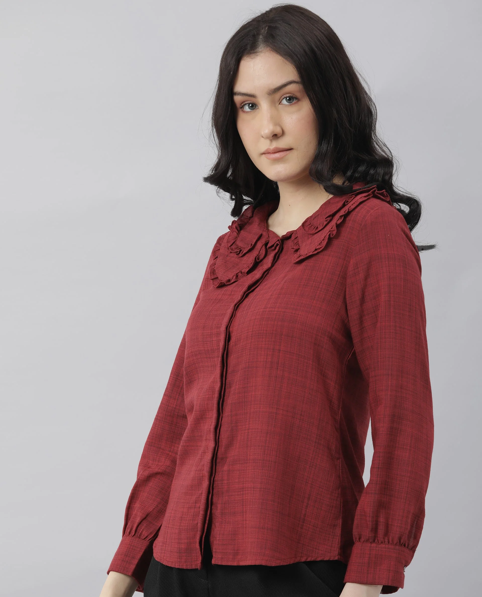 Rareism Women Kory Red Top Full Sleeves Solid - Image 3
