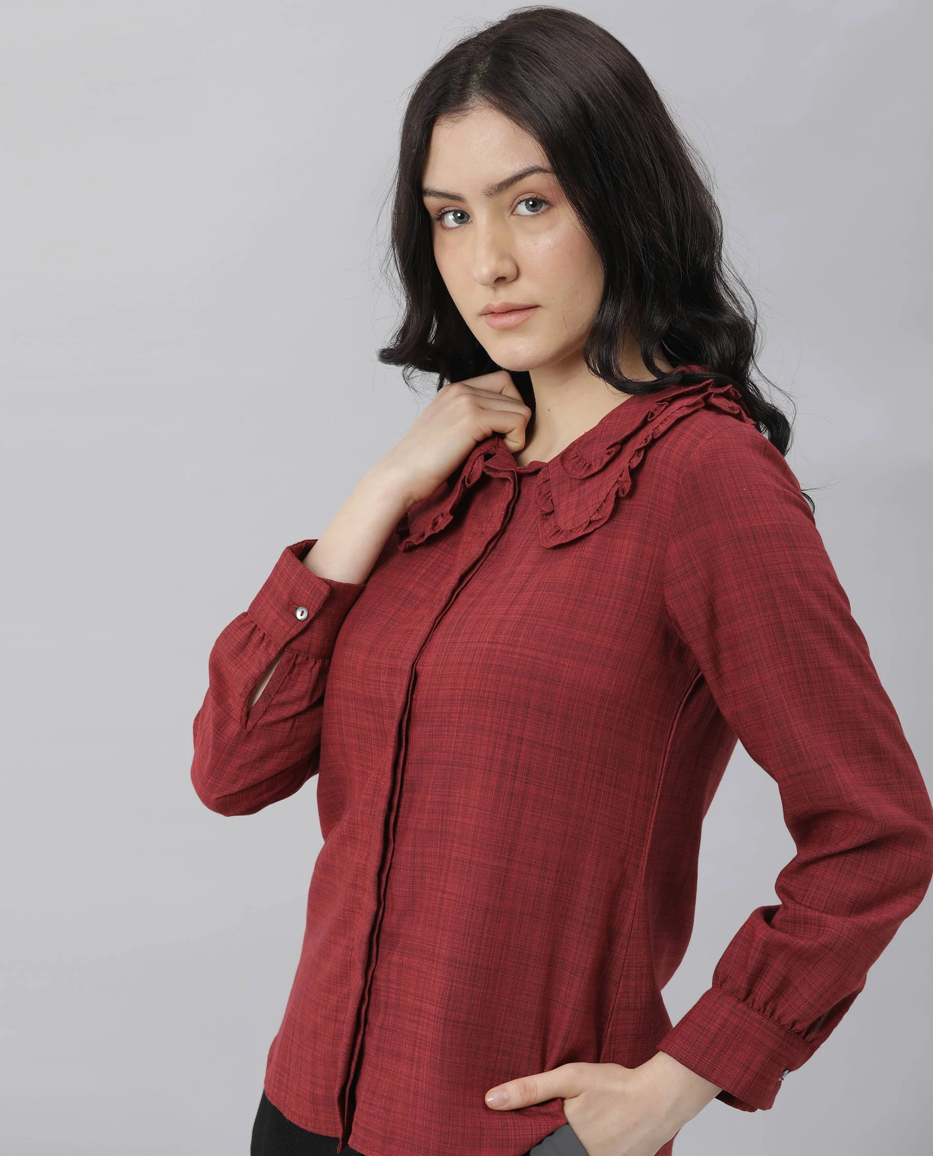 Rareism Women Kory Red Top Full Sleeves Solid - Image 4