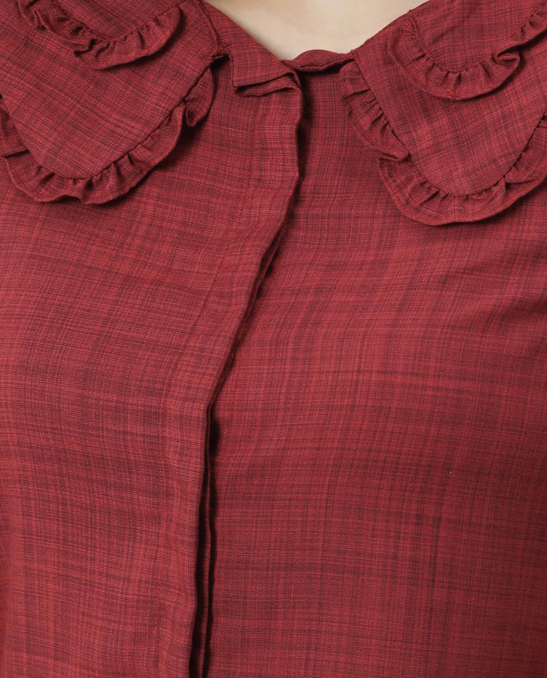 Rareism Women Kory Red Top Full Sleeves Solid - Image 5