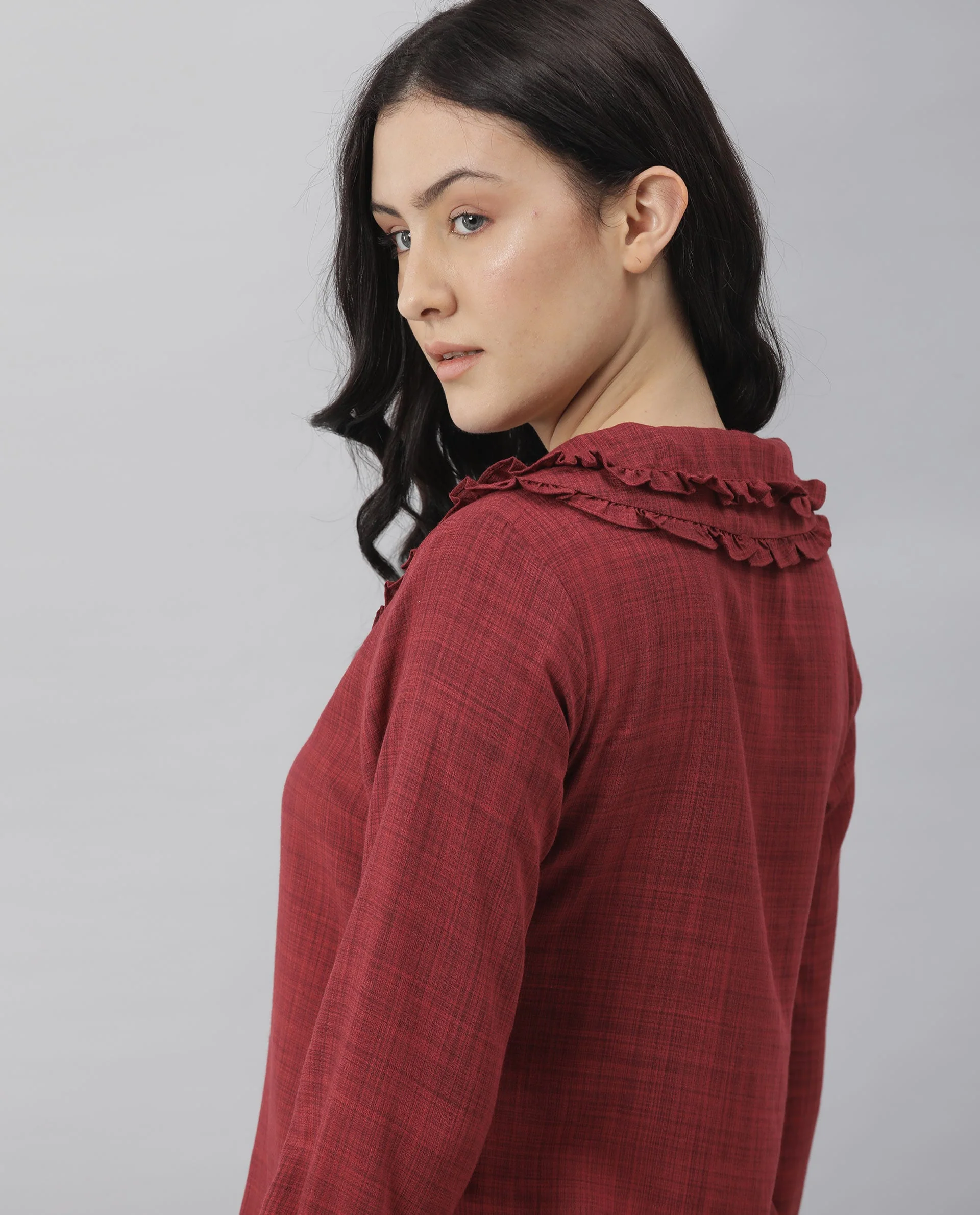 Rareism Women Kory Red Top Full Sleeves Solid - Image 7