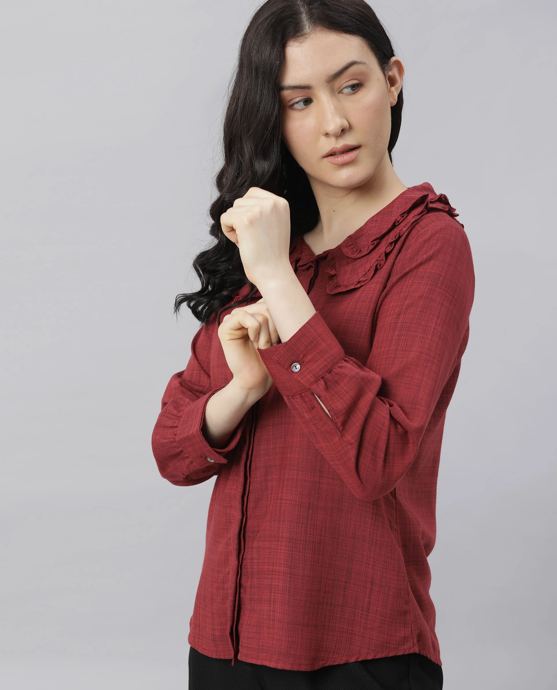 Rareism Women Kory Red Top Full Sleeves Solid - Image 8