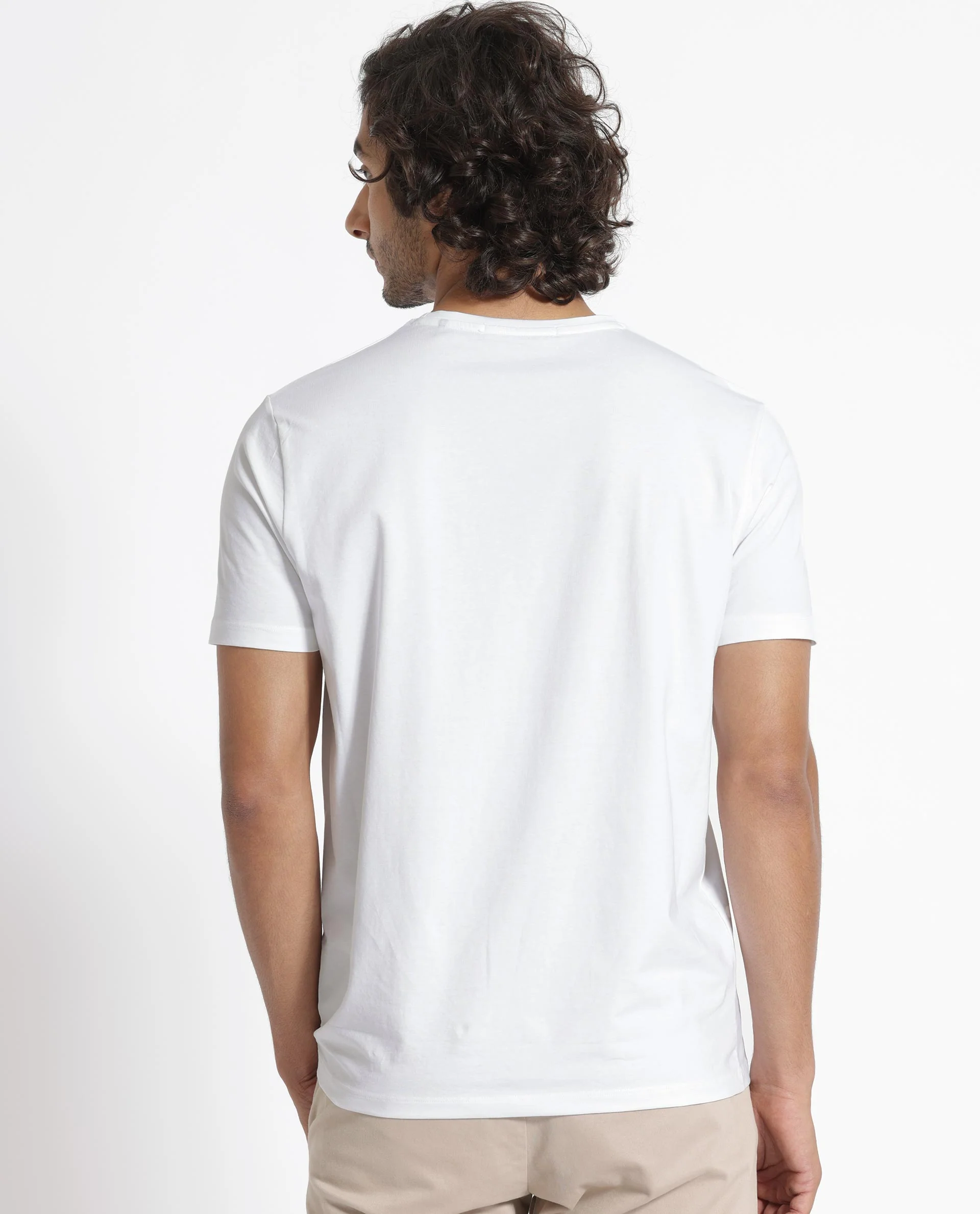 Rare Rabbit Men's Kos White Cotton Plain Slim Fit Half Sleeve Crew Neck T-Shirt - Image 10