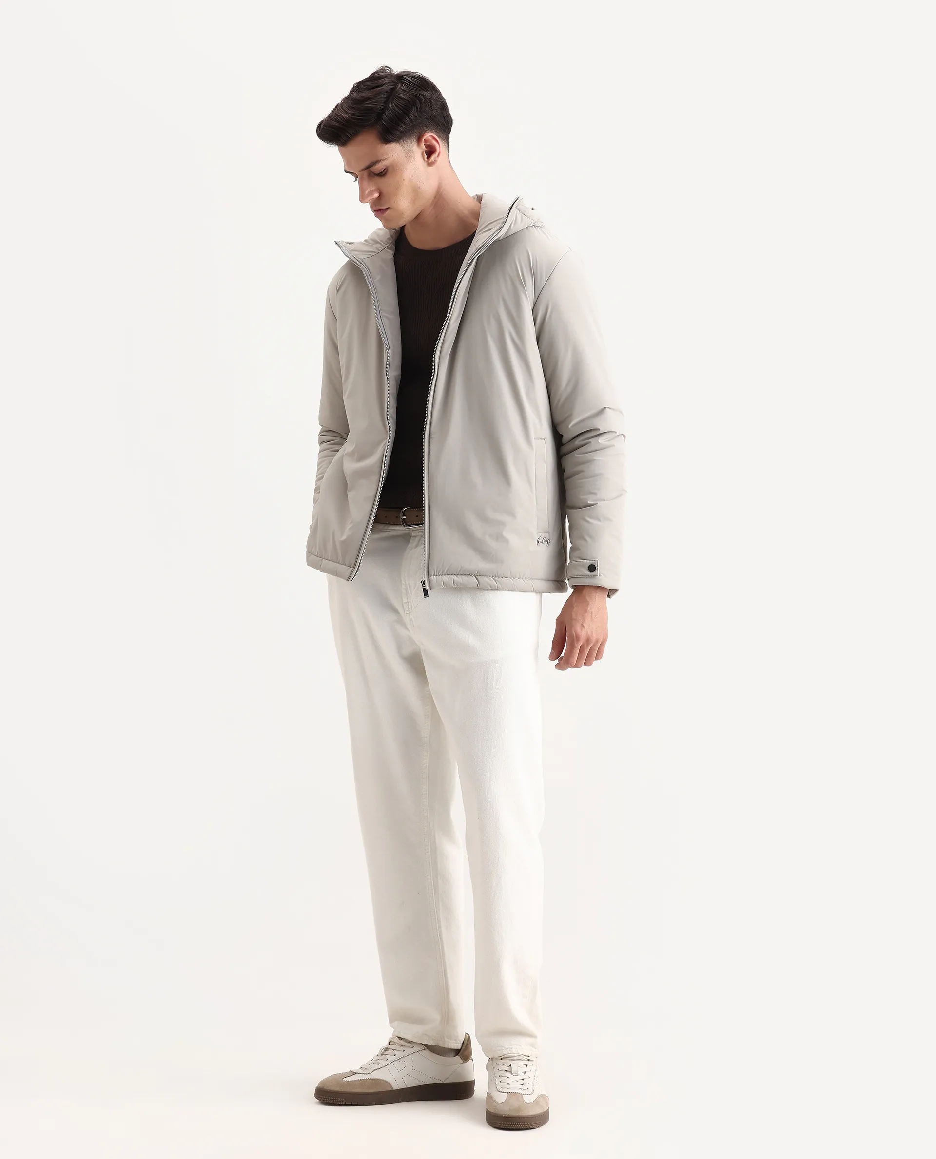 Rare Rabbit Men's Kost Light Grey Nylon Fabric High Neck Relaxed Plain Jacket - Image 2
