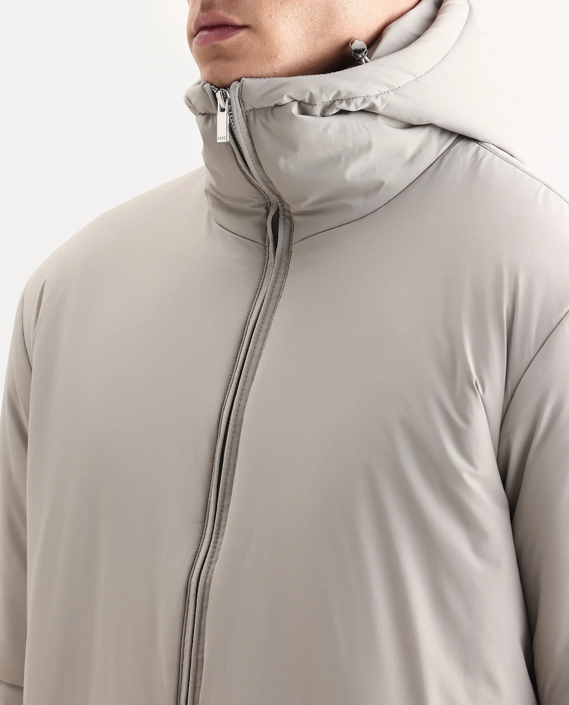 Rare Rabbit Men's Kost Light Grey Nylon Fabric High Neck Relaxed Plain Jacket - Image 3
