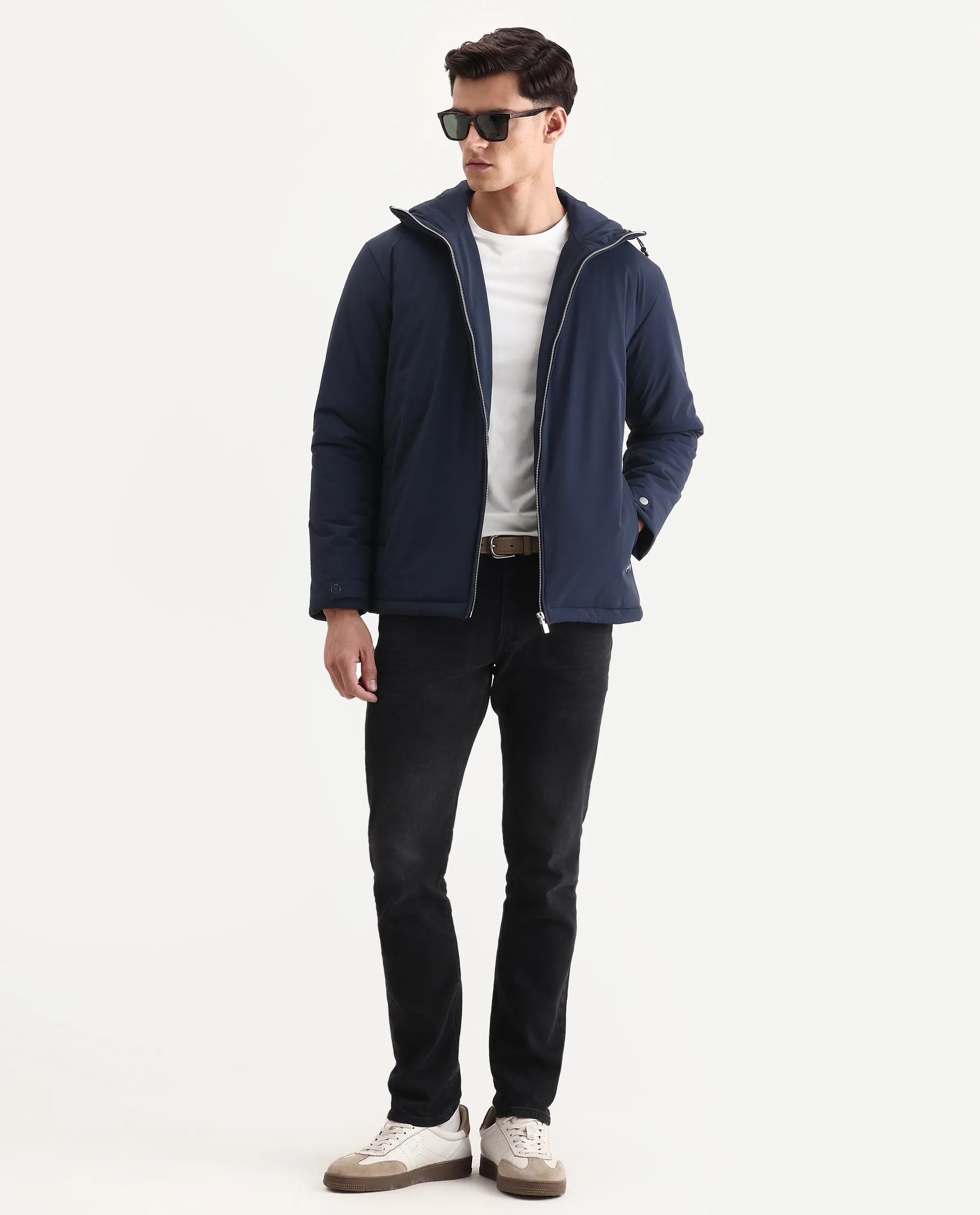 Rare Rabbit Men's Kost Navy Nylon Fabric High Neck Relaxed Fit Plain Jacket - Image 2