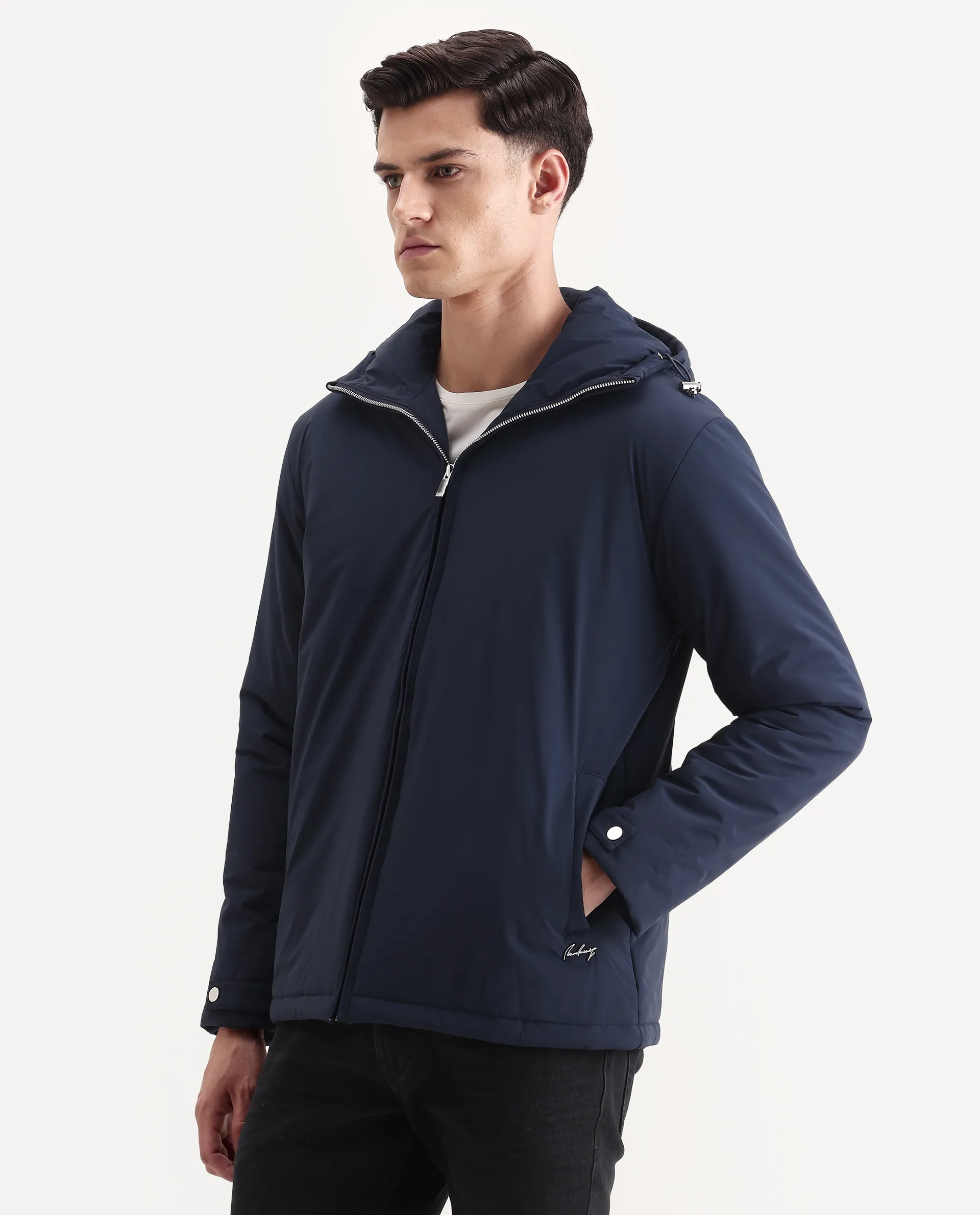 Rare Rabbit Men's Kost Navy Nylon Fabric High Neck Relaxed Fit Plain Jacket - Image 5