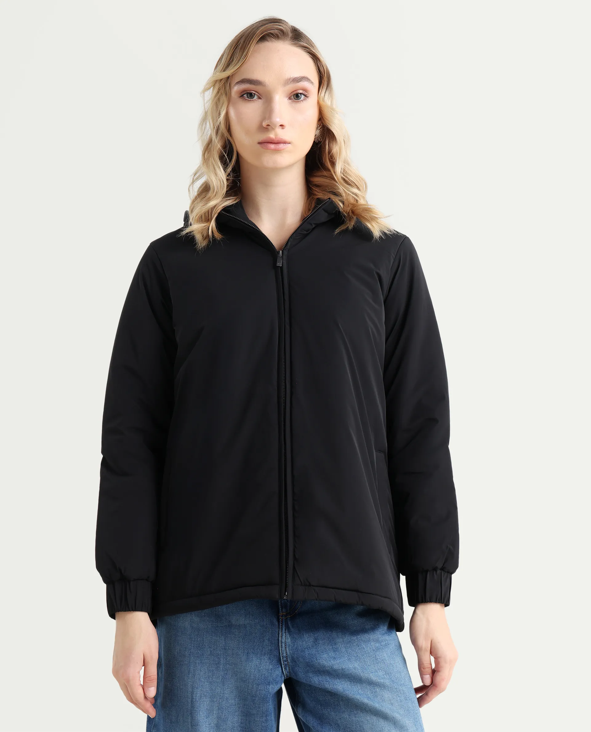 Rareism Women's Kosty Black Polyester Hoody Jacket Plain Jacket - Image 3