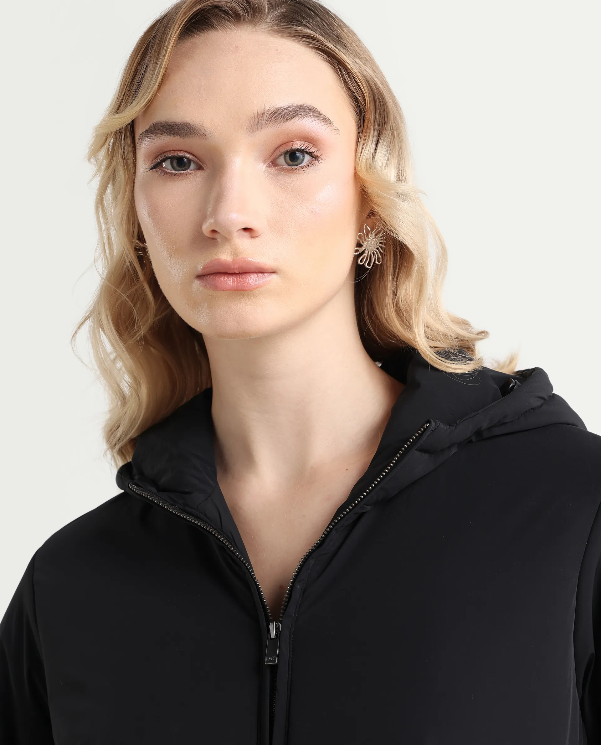 Rareism Women's Kosty Black Polyester Hoody Jacket Plain Jacket - Image 5