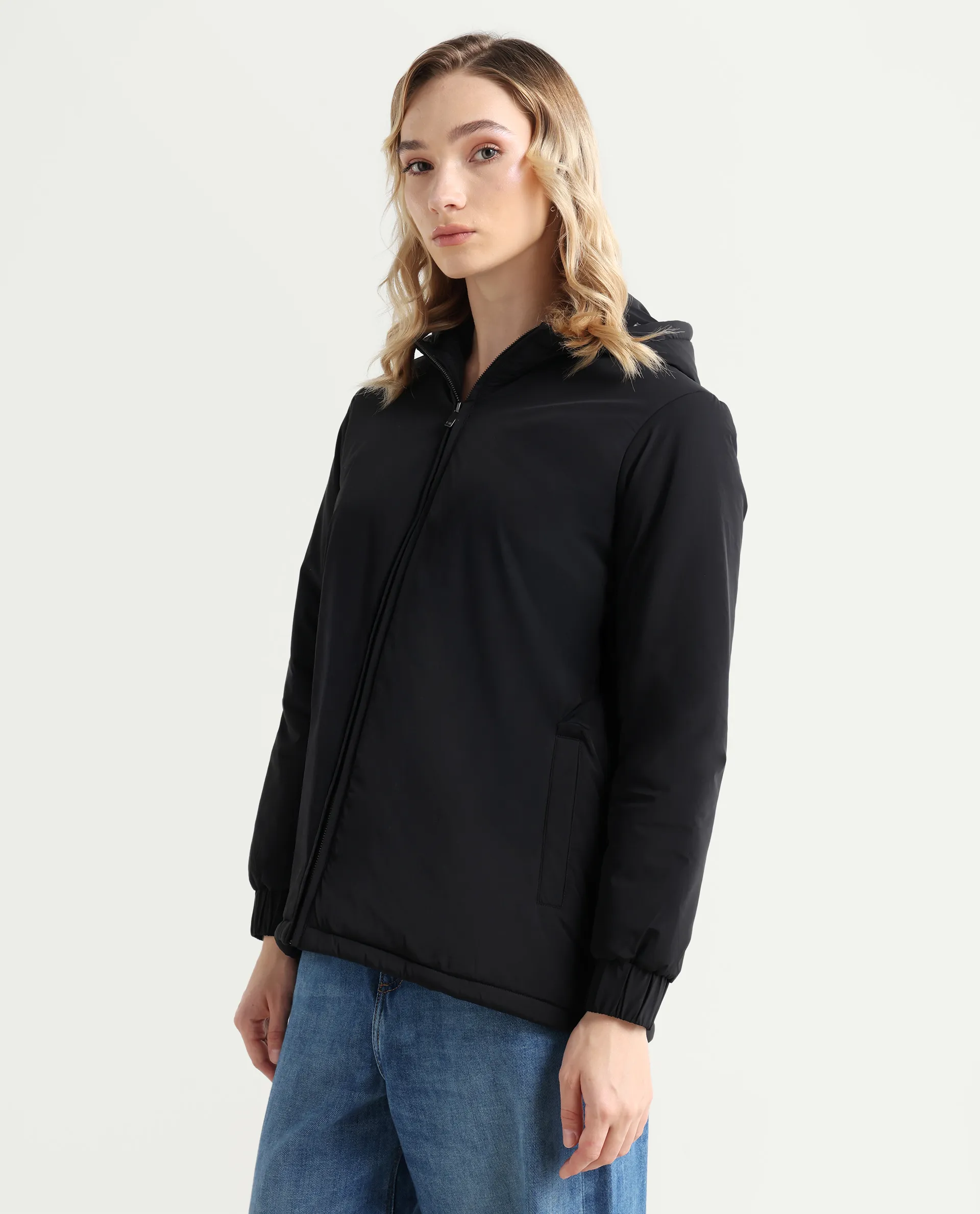 Rareism Women's Kosty Black Polyester Hoody Jacket Plain Jacket - Image 6