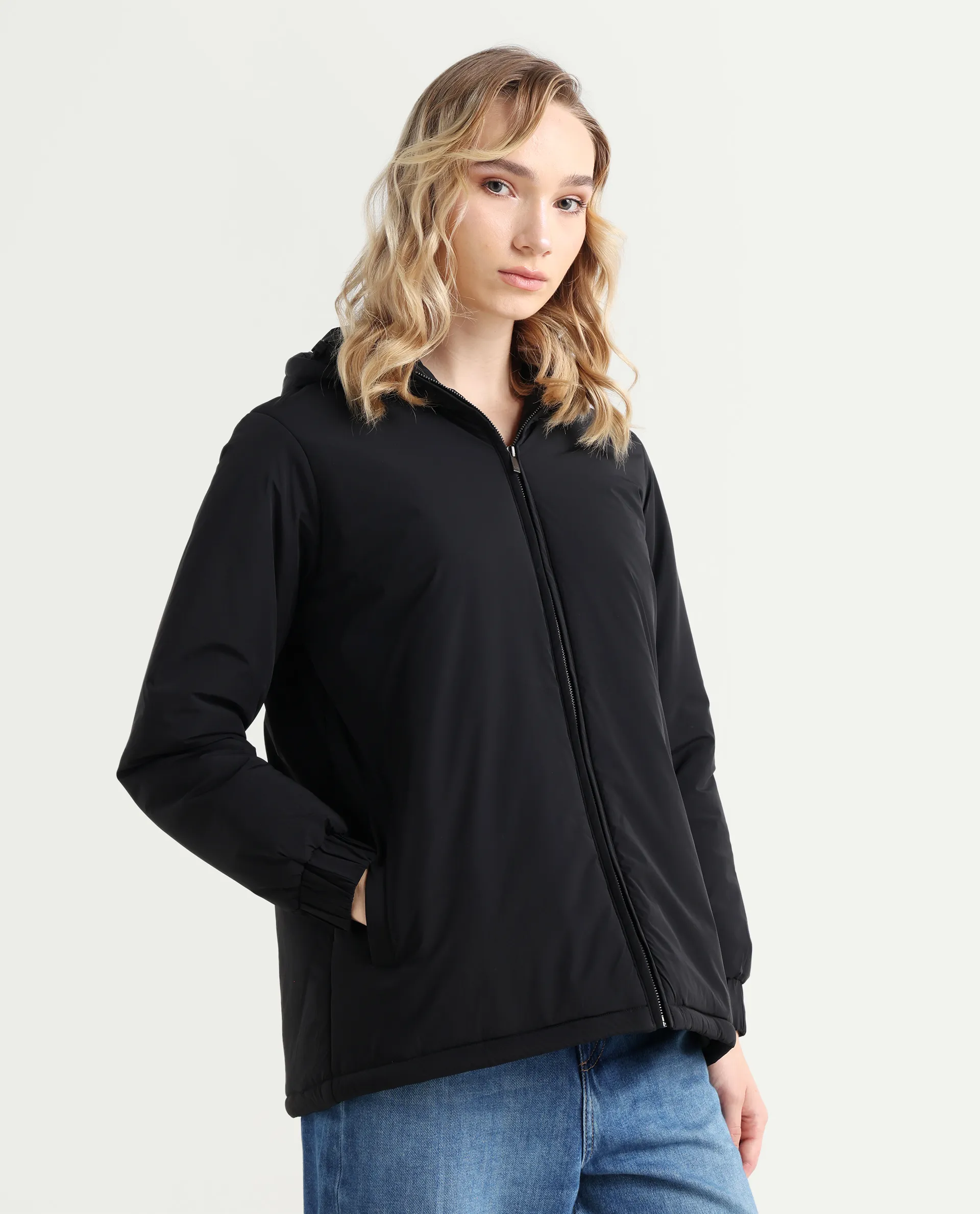 Rareism Women's Kosty Black Polyester Hoody Jacket Plain Jacket - Image 7