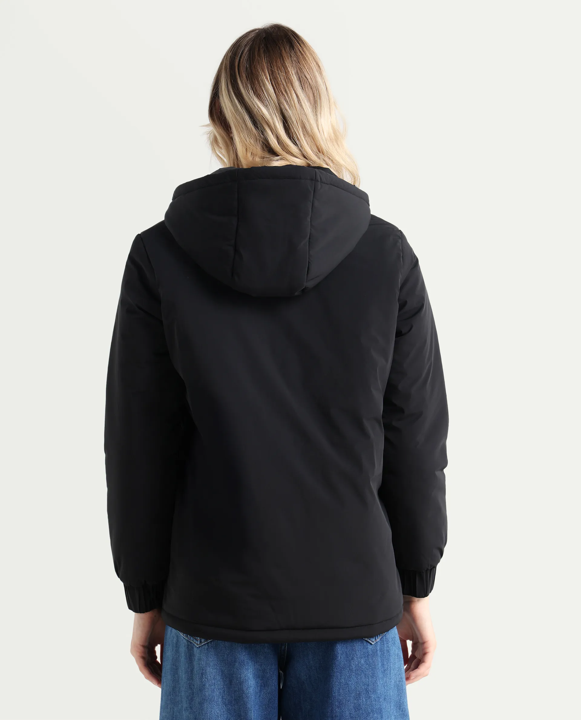 Rareism Women's Kosty Black Polyester Hoody Jacket Plain Jacket - Image 8