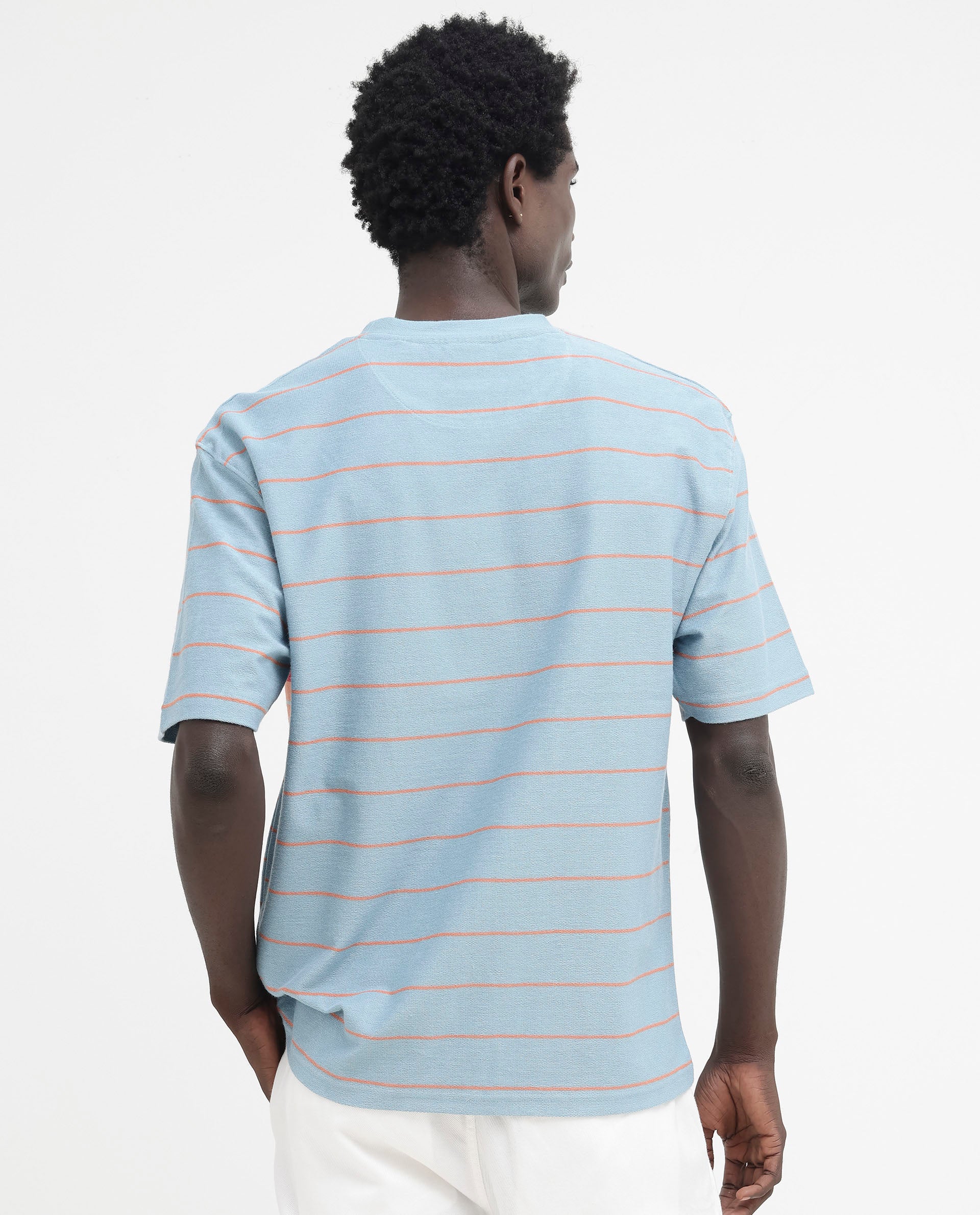 Rare Rabbit Men's Kot Dusky Blue Cotton Striped Print Oversized Fit Half Sleeve Crew Neck T-Shirt - Image 10