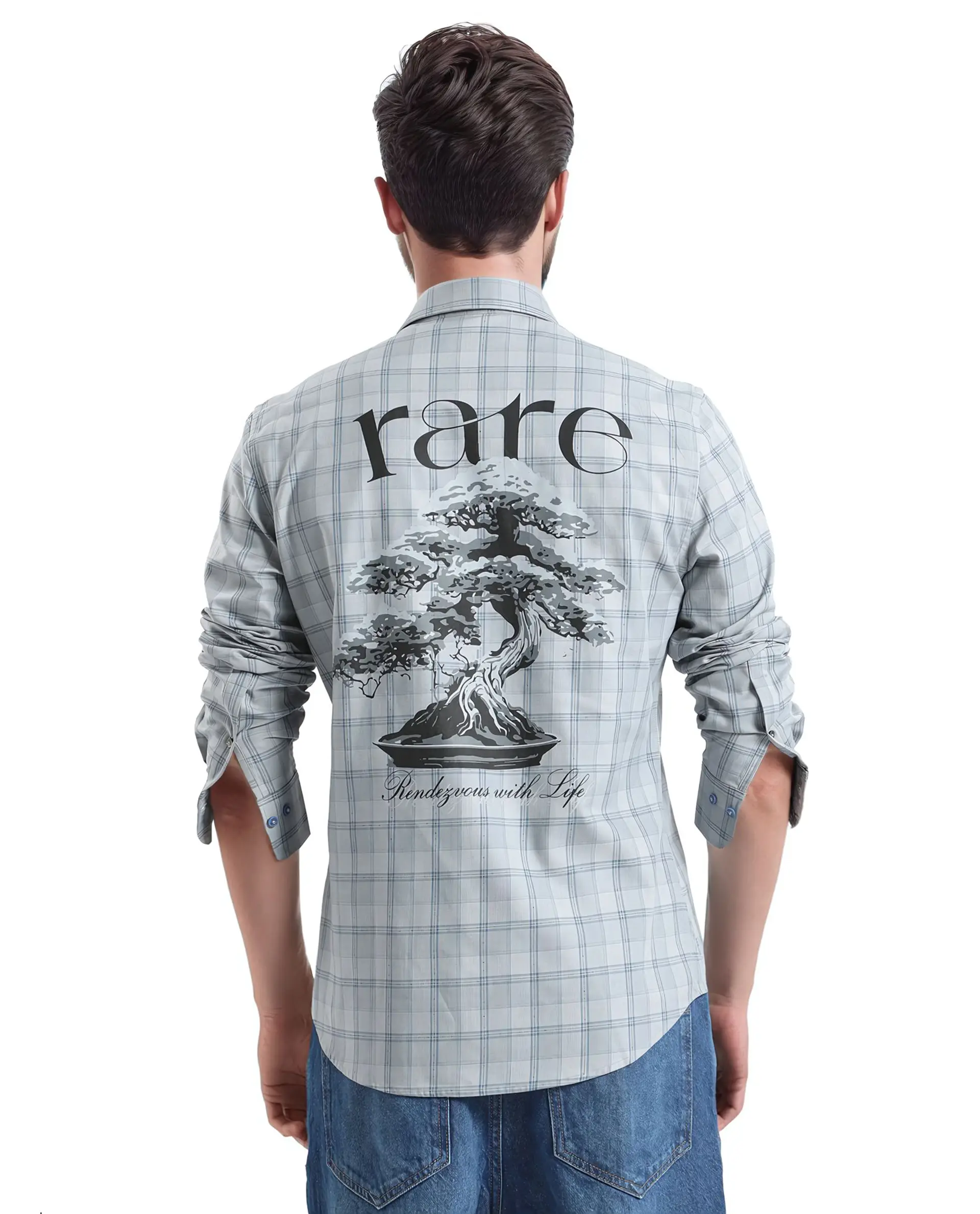 Rare Rabbit Men's Koten Grey Cotton Checked Print Regular Fit Full Sleeve Collared Shirt - Image 2