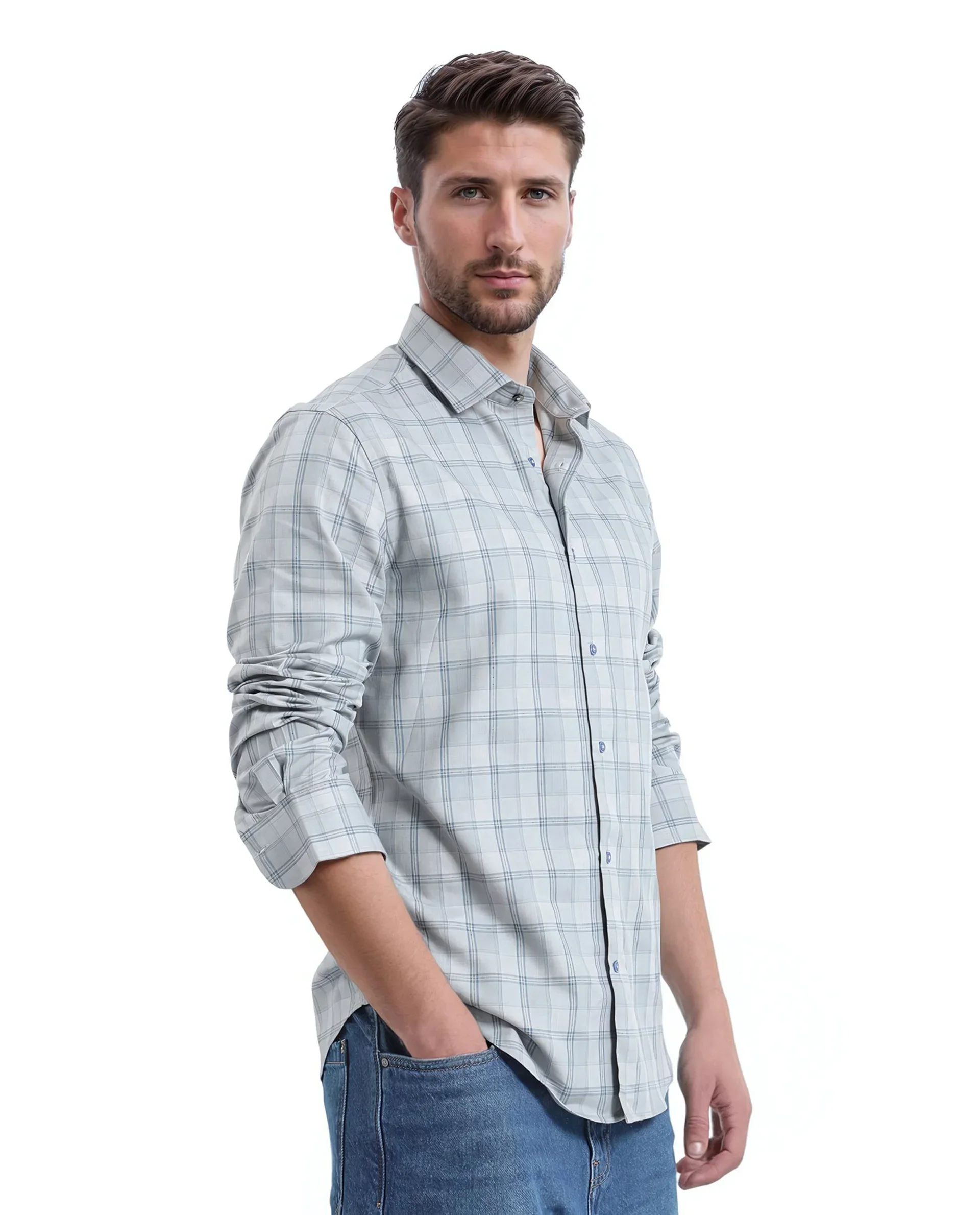 Rare Rabbit Men's Koten Grey Cotton Checked Print Regular Fit Full Sleeve Collared Shirt - Image 5