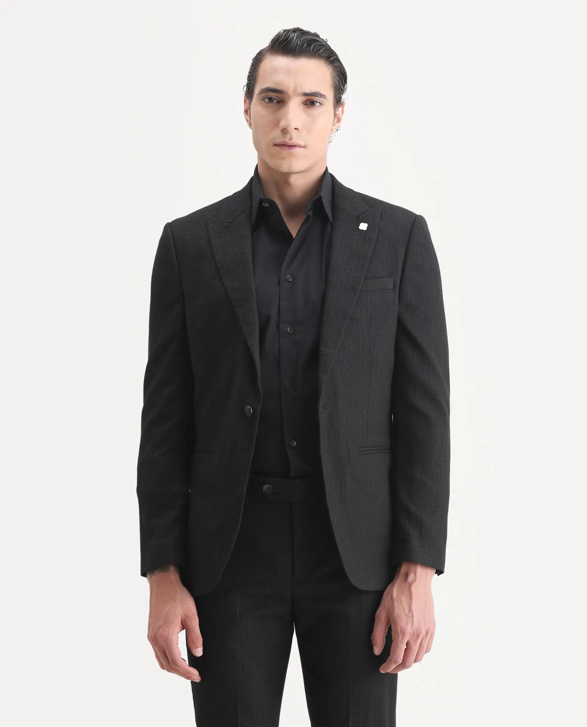 Rare Rabbit Men's Kove Black Polyester Striped Print Tailored Fit Full Sleeve Lapel Neck Suits - Image 10