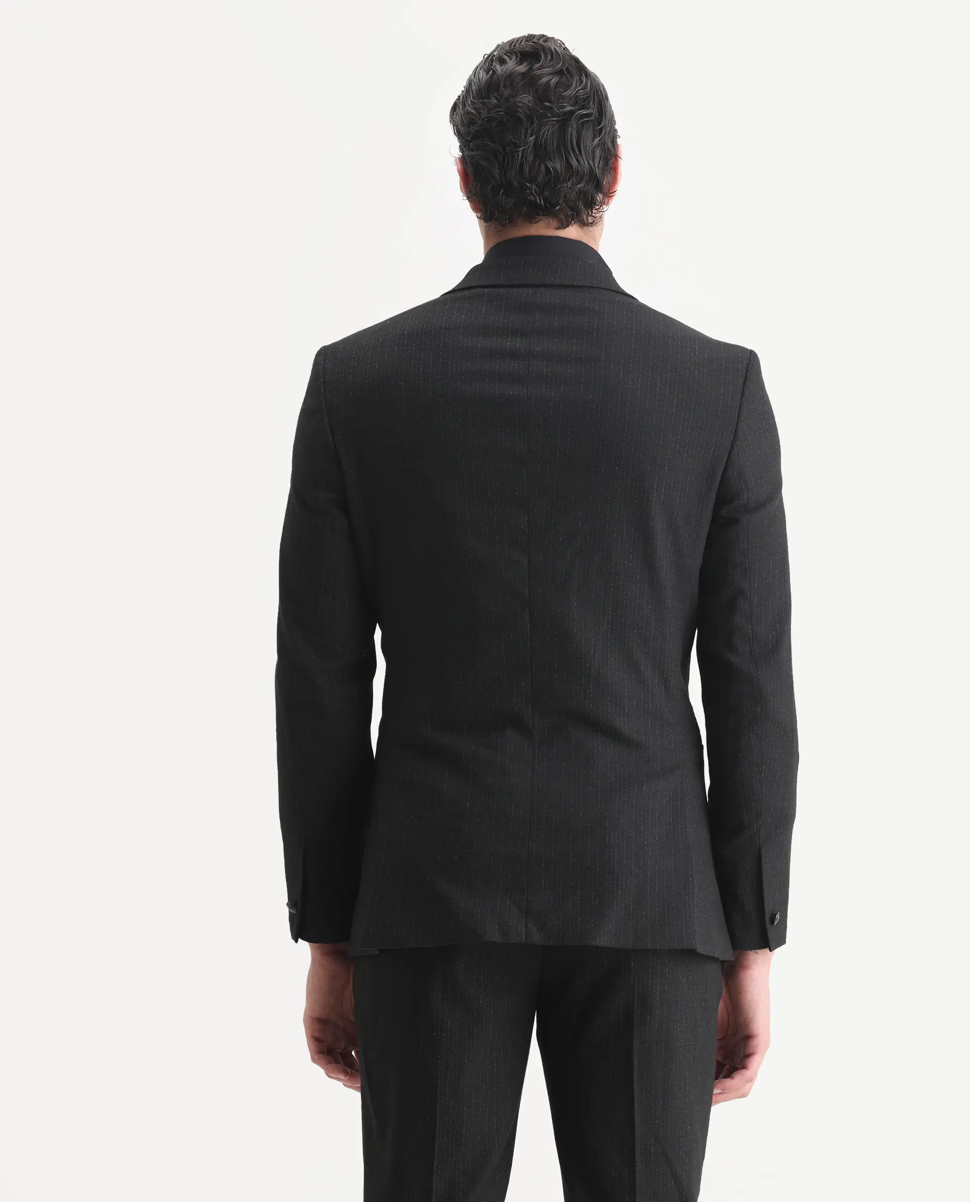 Rare Rabbit Men's Kove Black Polyester Striped Print Tailored Fit Full Sleeve Lapel Neck Suits - Image 11