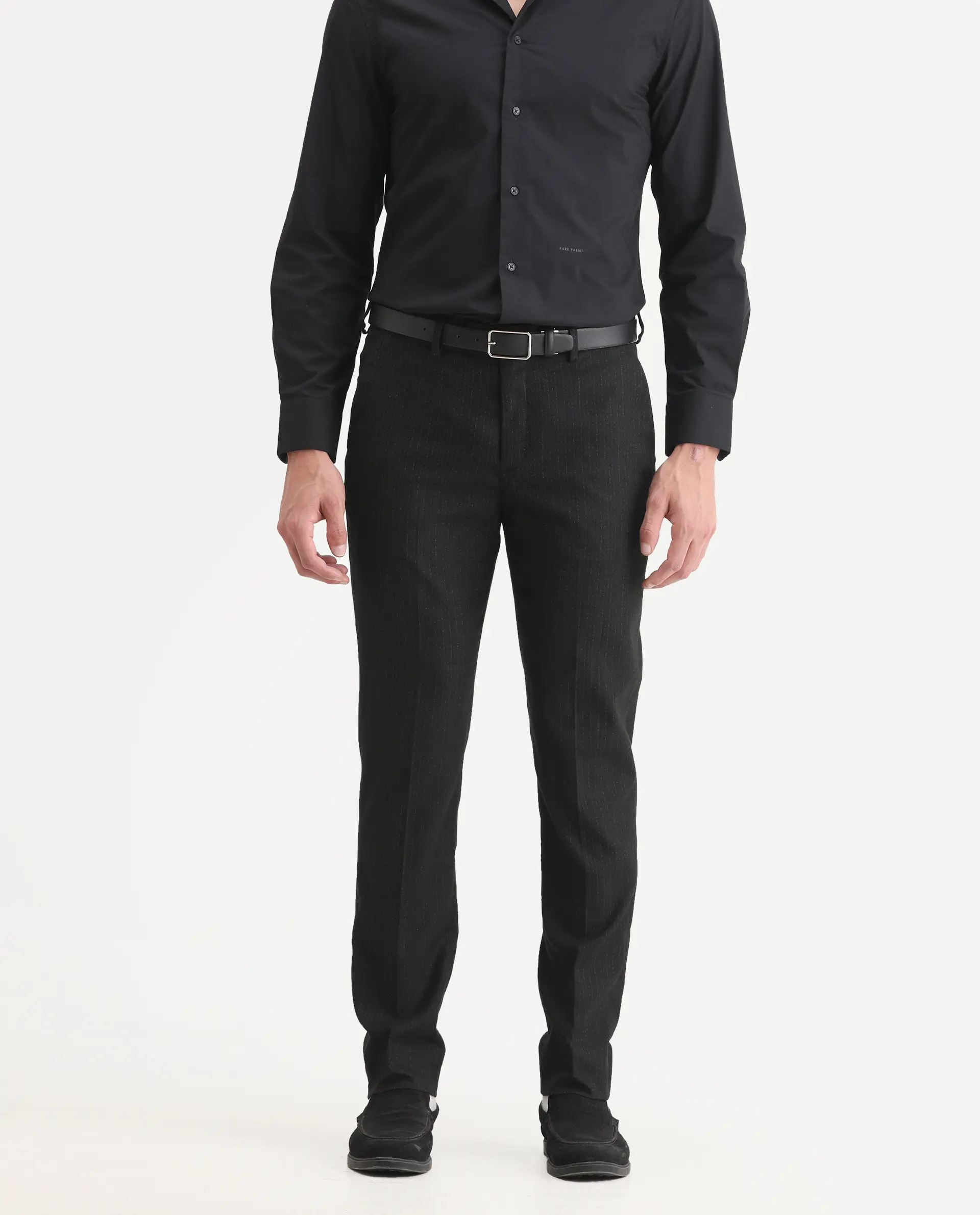 Rare Rabbit Men's Kove Black Polyester Striped Print Tailored Fit Full Sleeve Lapel Neck Suits - Image 3