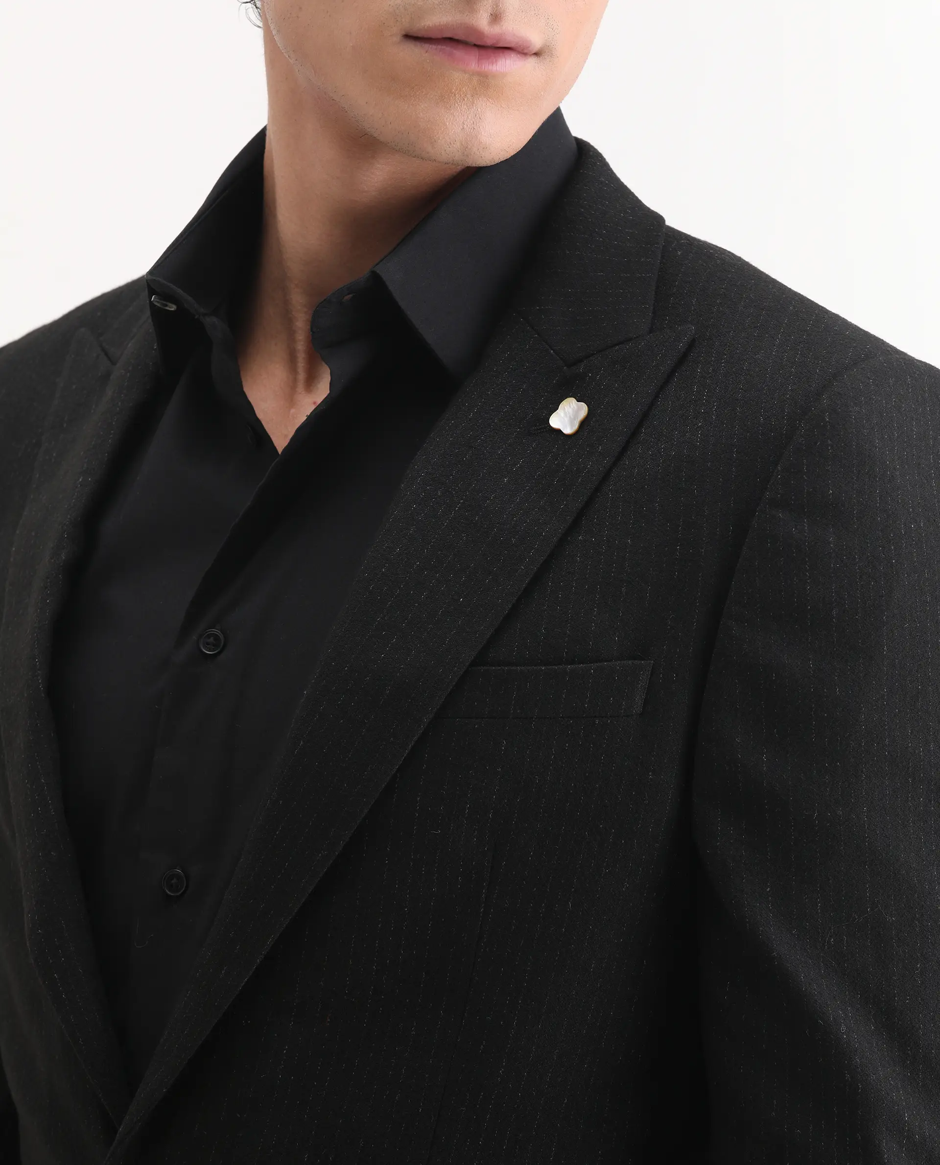 Rare Rabbit Men's Kove Black Polyester Striped Print Tailored Fit Full Sleeve Lapel Neck Suits - Image 5