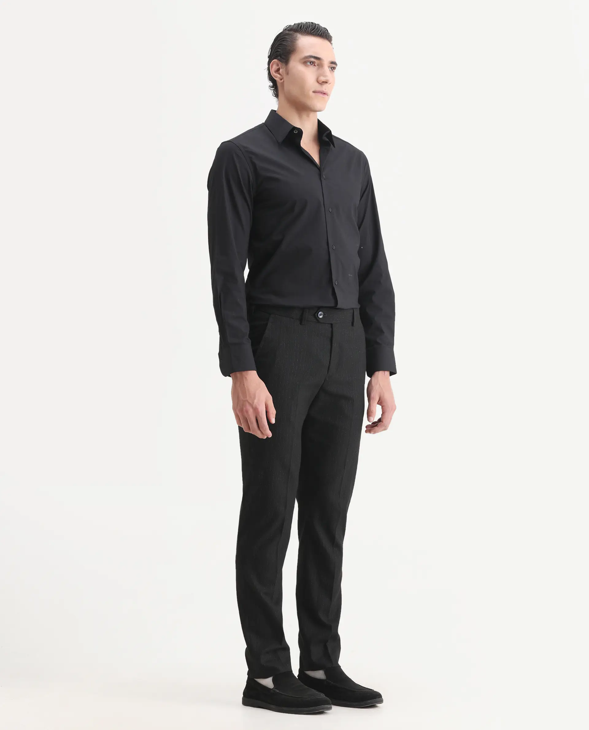 Rare Rabbit Men's Kove Black Polyester Striped Print Tailored Fit Full Sleeve Lapel Neck Suits - Image 7