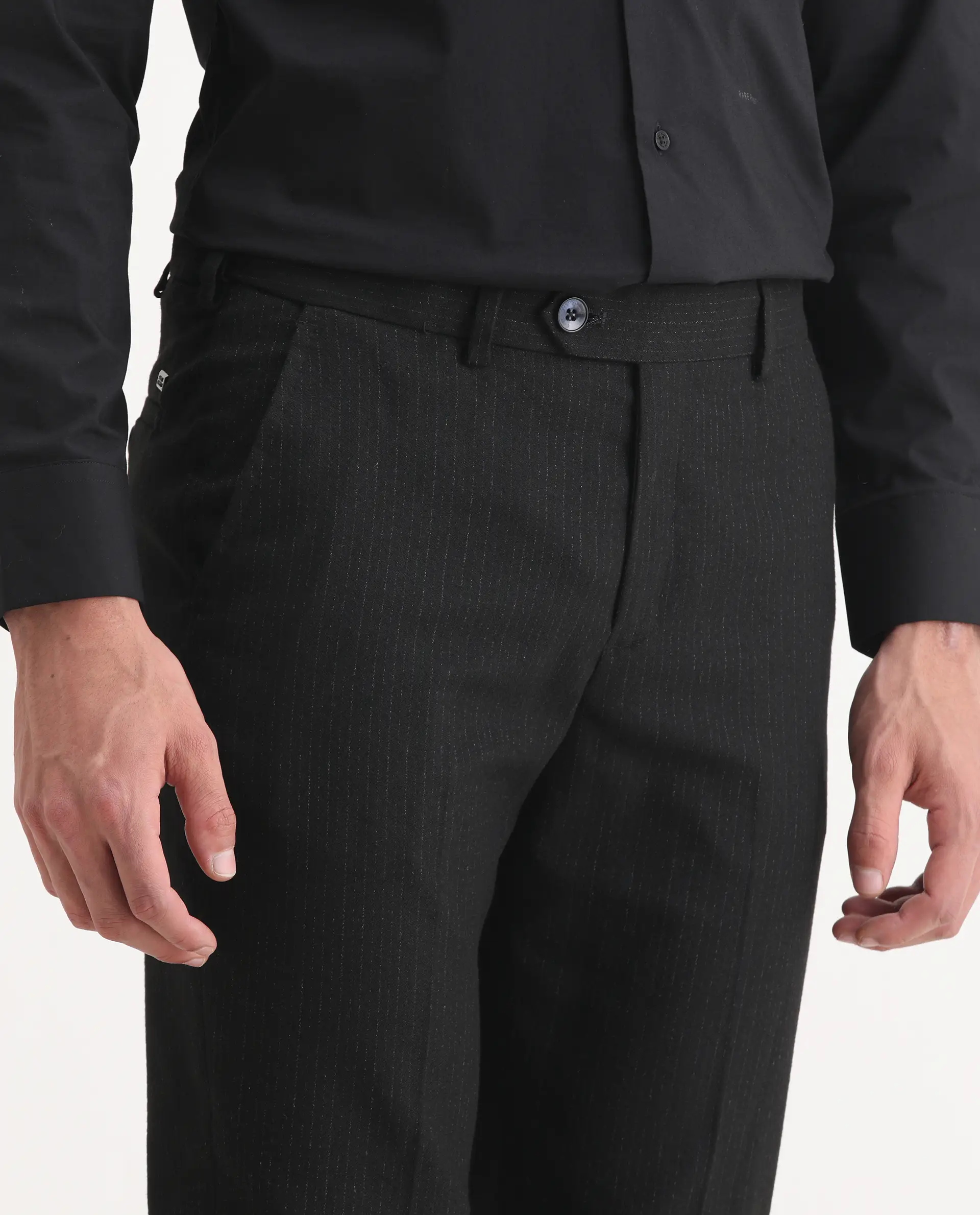 Rare Rabbit Men's Kove Black Polyester Striped Print Tailored Fit Full Sleeve Lapel Neck Suits - Image 8