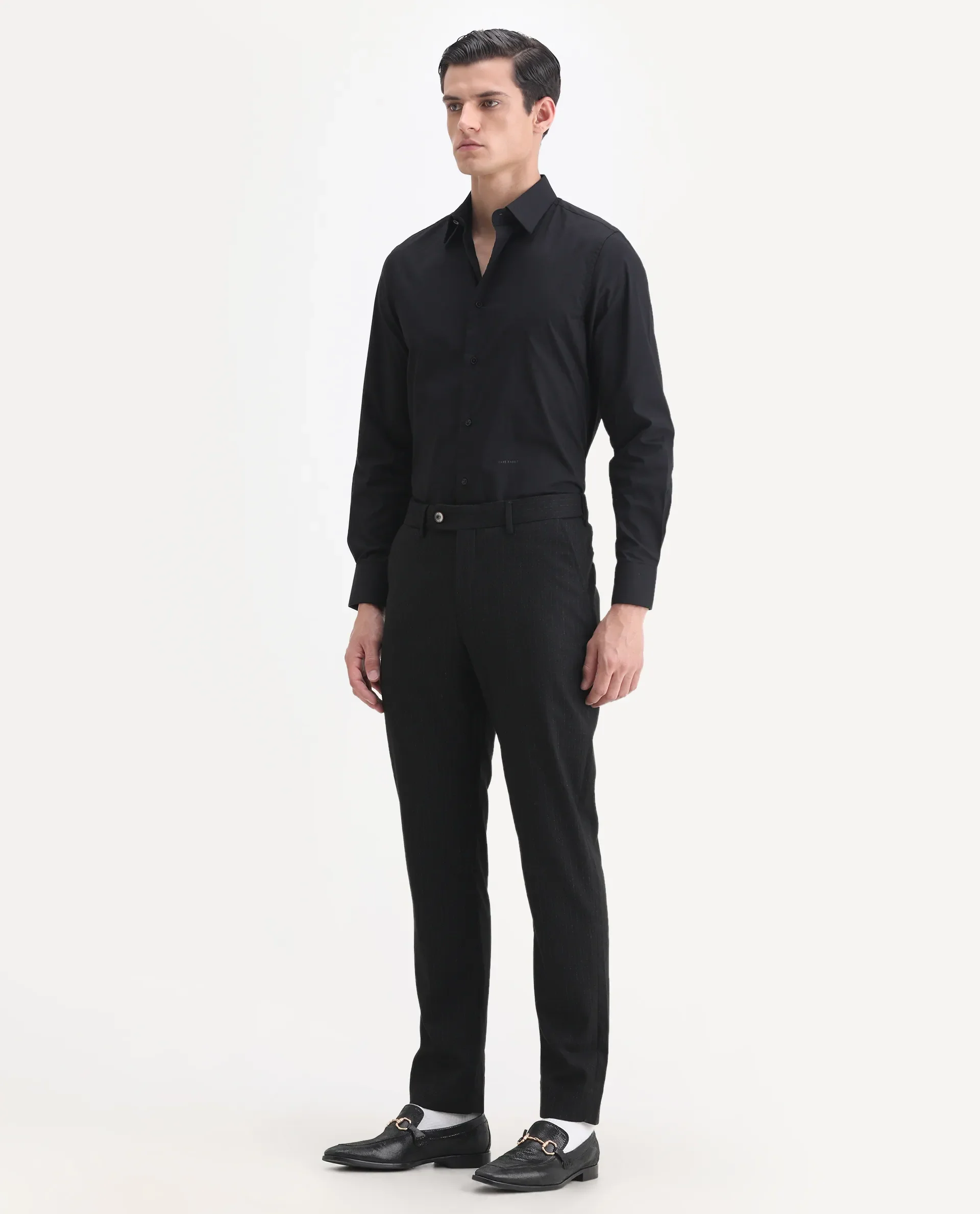 Rare Rabbit Men's Kovex Black Polyester Striped Print Regular Fit Trouser - Image 3