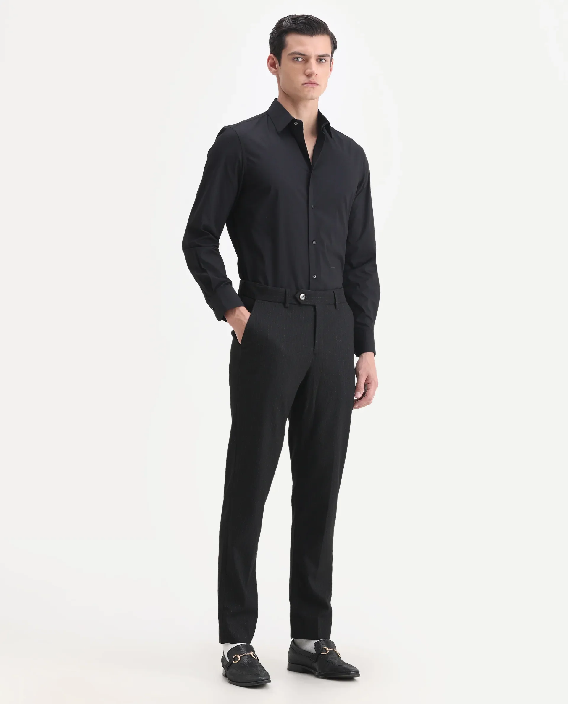 Rare Rabbit Men's Kovex Black Polyester Striped Print Regular Fit Trouser - Image 4