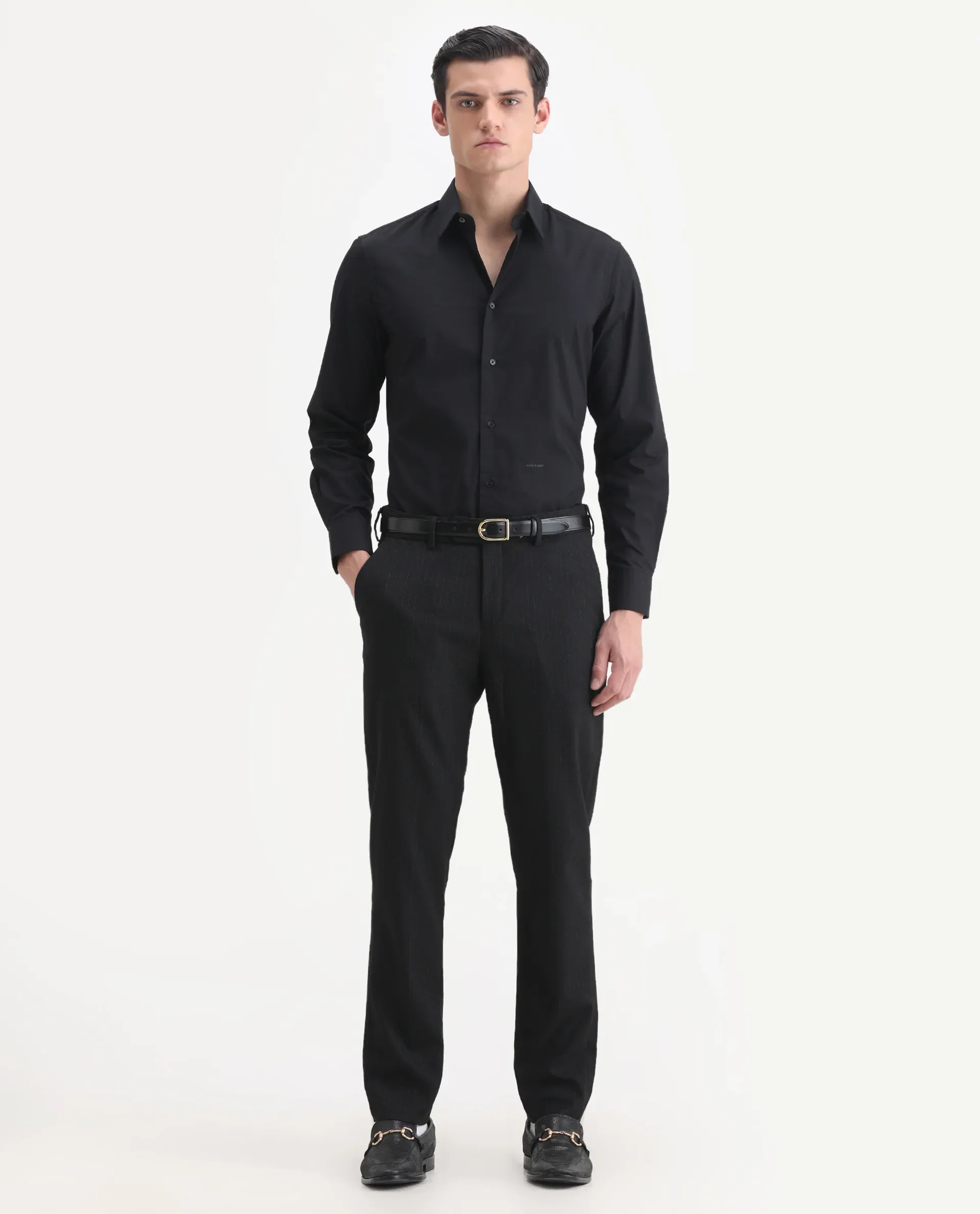 Rare Rabbit Men's Kovex Black Polyester Striped Print Regular Fit Trouser - Image 5