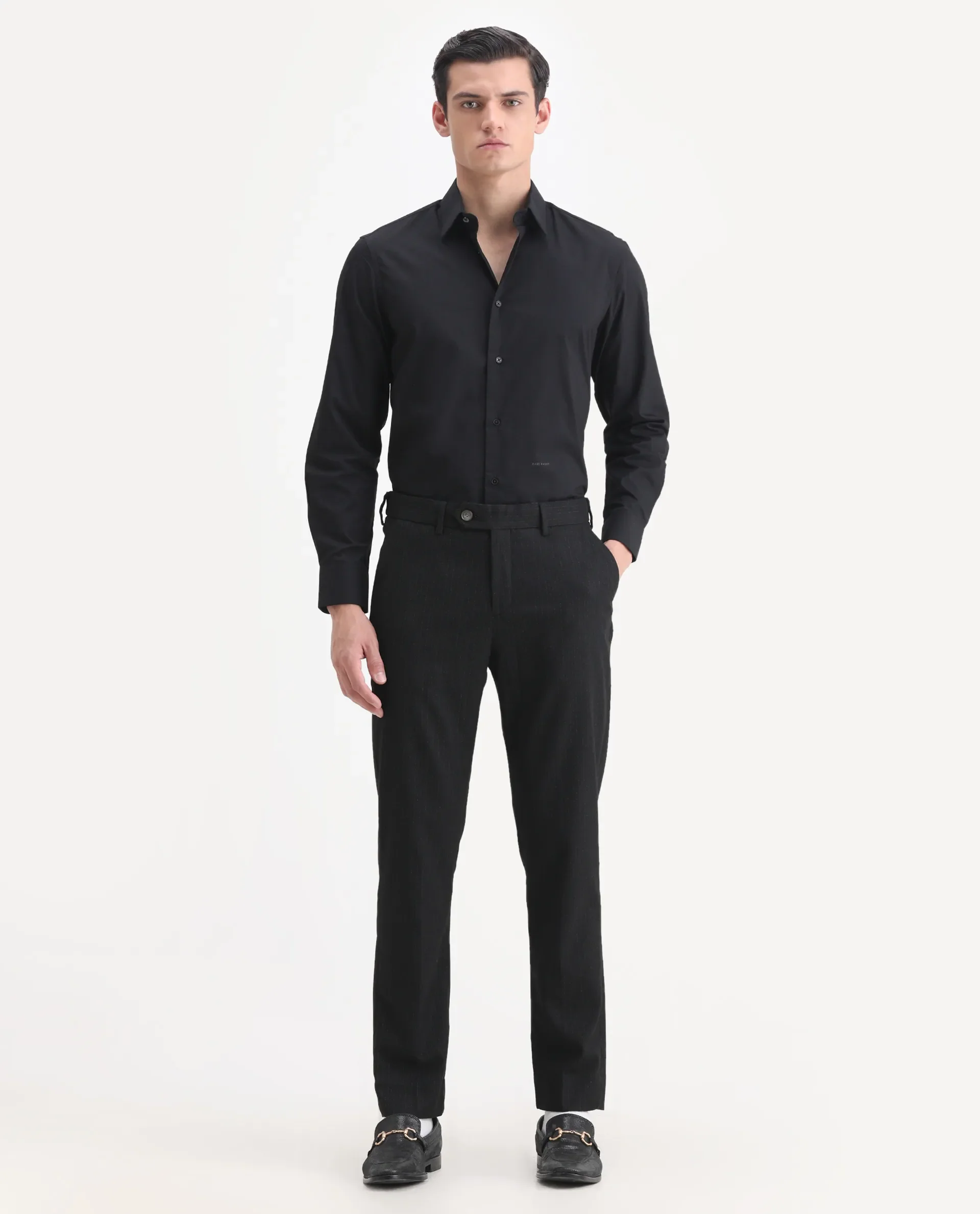 Rare Rabbit Men's Kovex Black Polyester Striped Print Regular Fit Trouser - Image 6