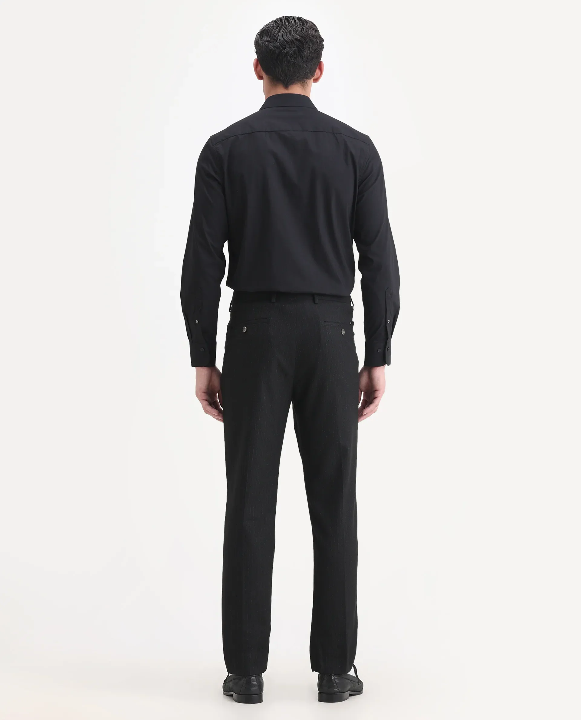 Rare Rabbit Men's Kovex Black Polyester Striped Print Regular Fit Trouser - Image 7