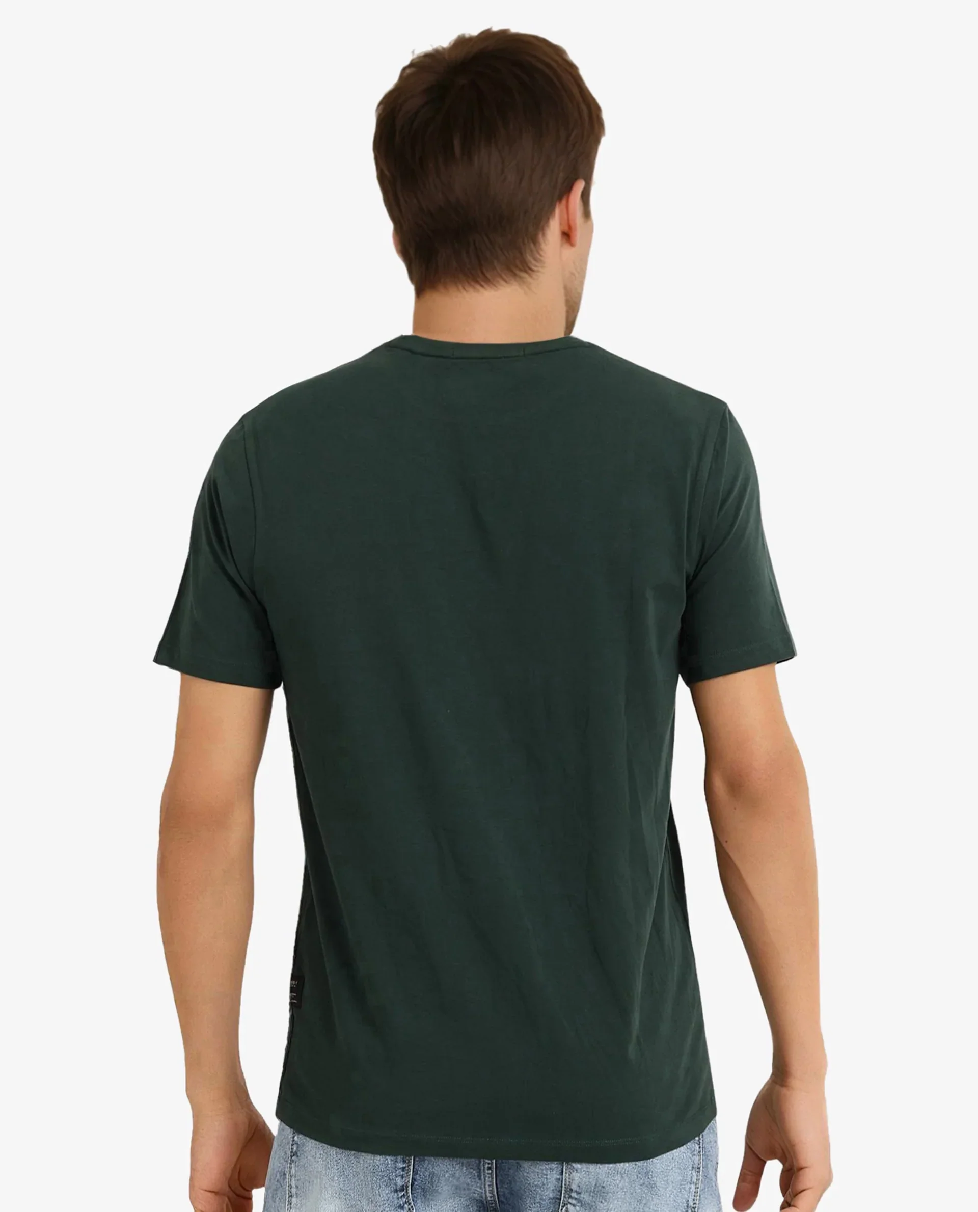 Rare Rabbit Men's Kowl Dark Green Cotton Graphic Print Regular Fit Half Sleeve Crew Neck T-Shirt - Image 4
