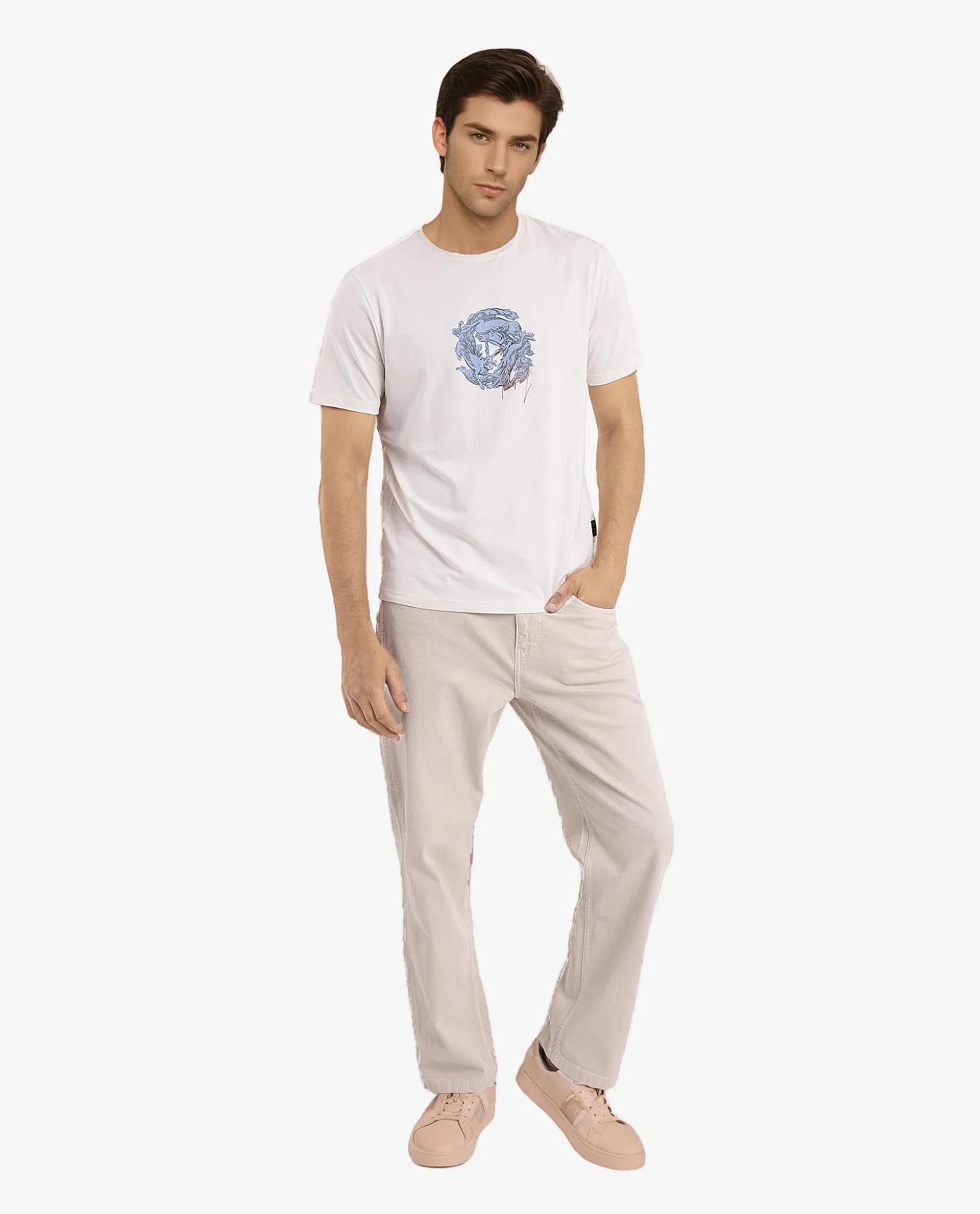 Rare Rabbit Men's Kowl Off White Cotton Graphic Print Regular Fit Half Sleeve Crew Neck T-Shirt - Image 2