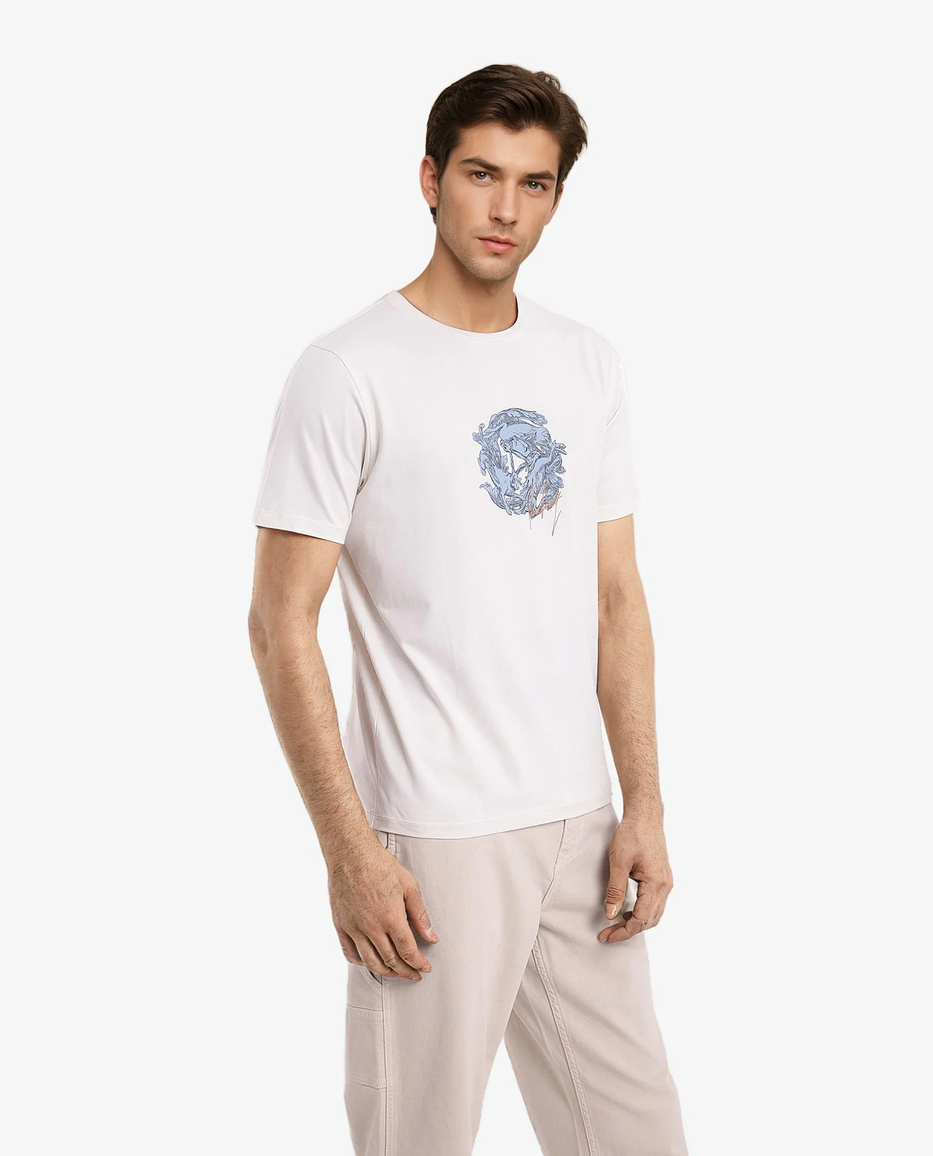 Rare Rabbit Men's Kowl Off White Cotton Graphic Print Regular Fit Half Sleeve Crew Neck T-Shirt - Image 4