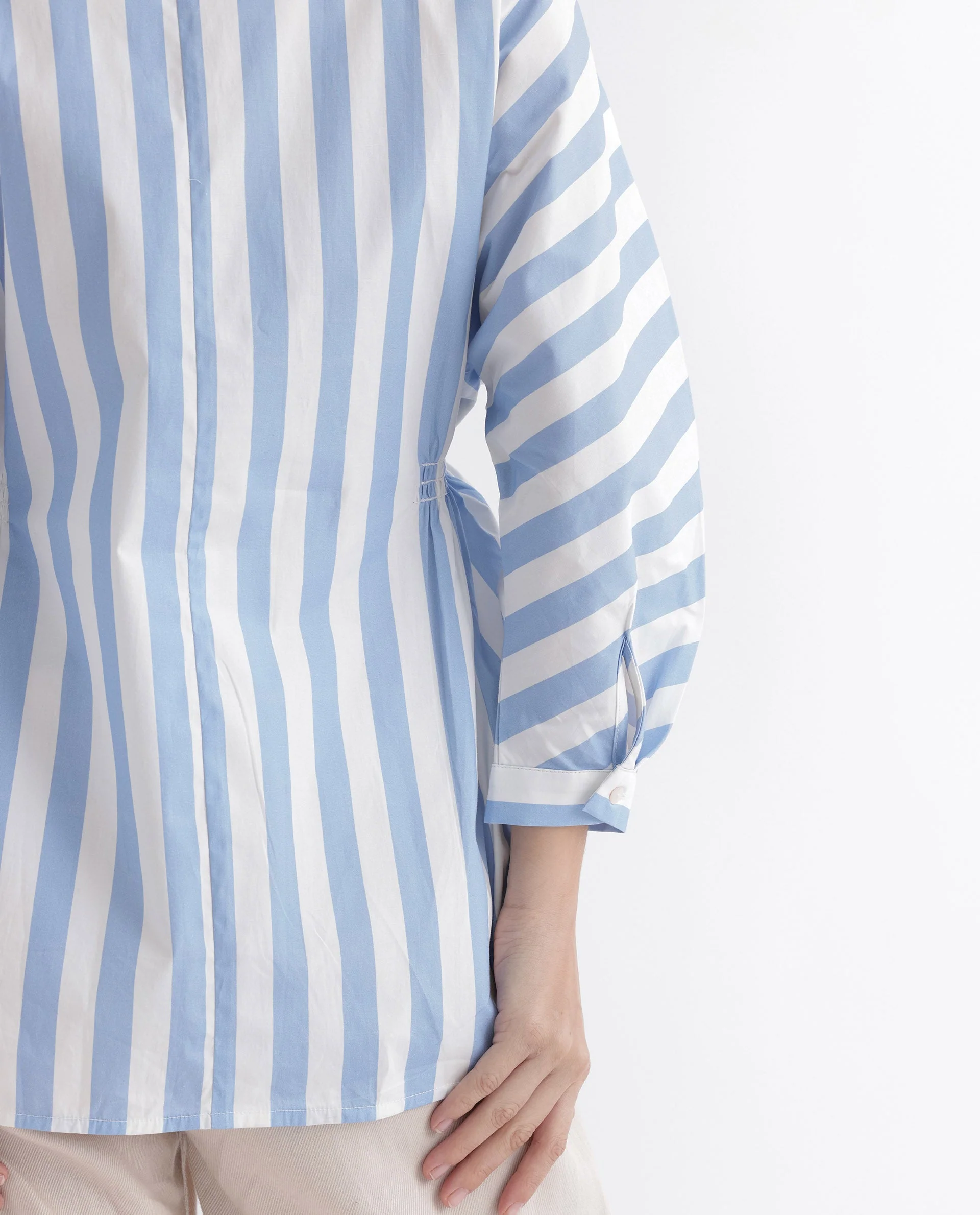 Rareism Women's Kowski Blue Cotton Blend Spread Collar Striped Kimono Sleeve Regular Fit Top - Image 5