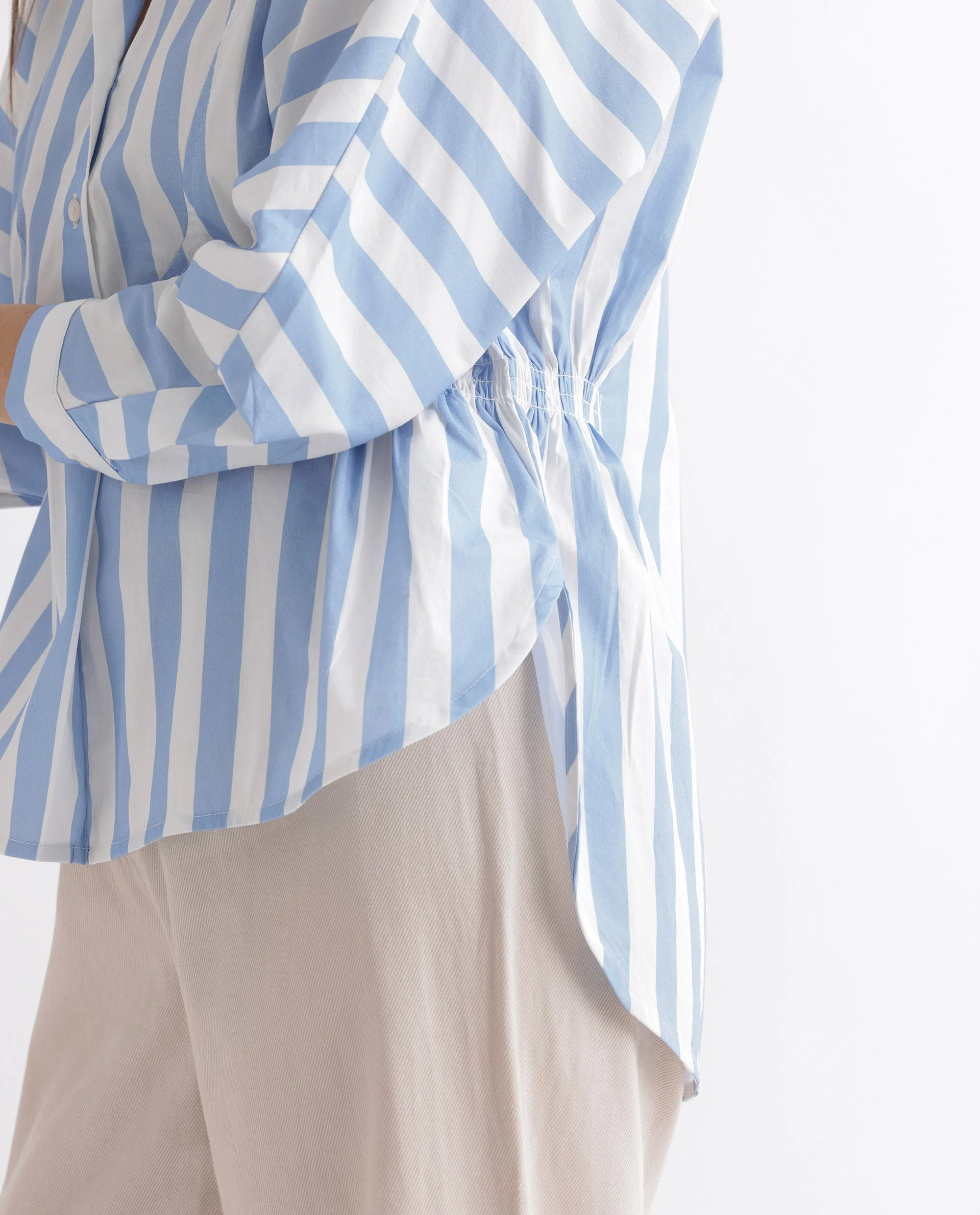Rareism Women's Kowski Blue Cotton Blend Spread Collar Striped Kimono Sleeve Regular Fit Top - Image 6