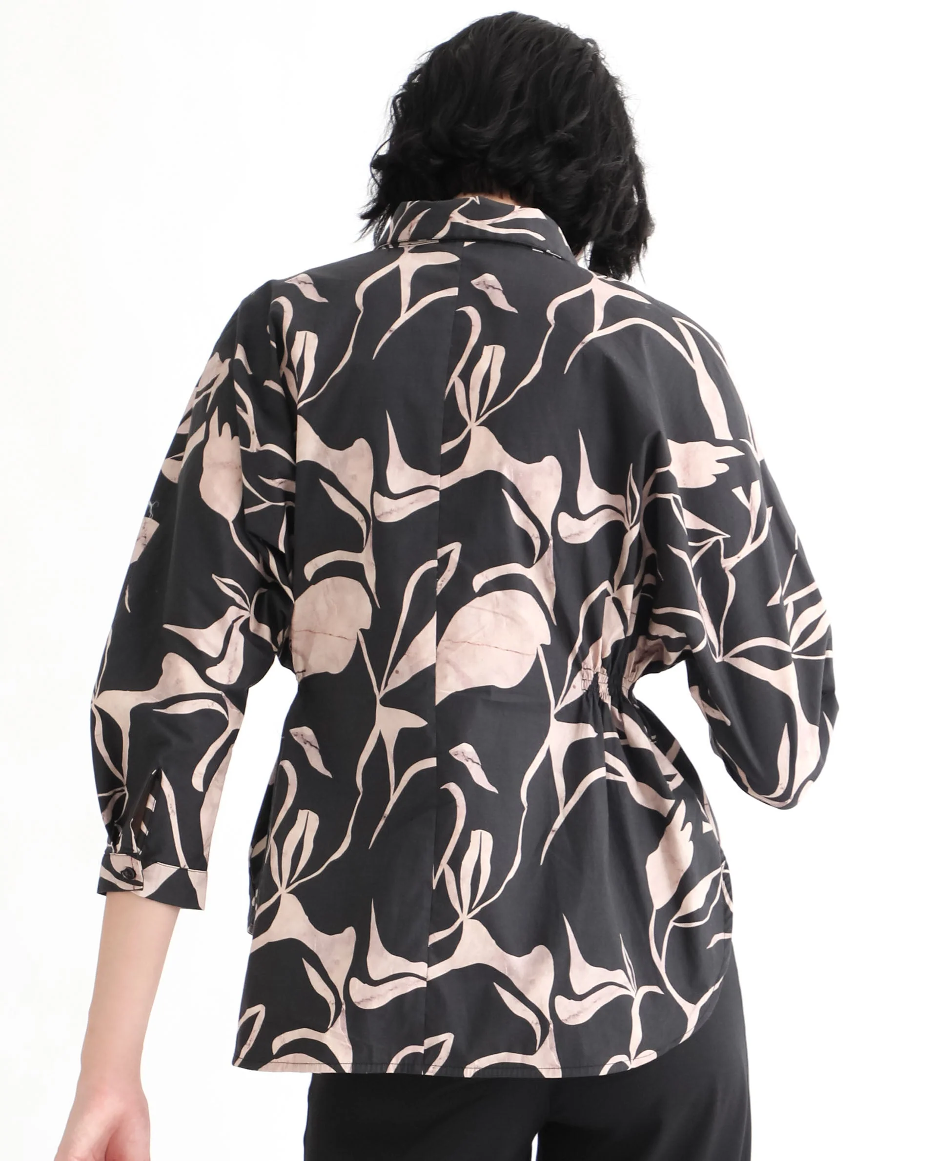 Rareism Women's Kowski Dark Black Cotton Blend Spread Collar Abstract Print Kimono Sleeve Regular Fit Top - Image 9