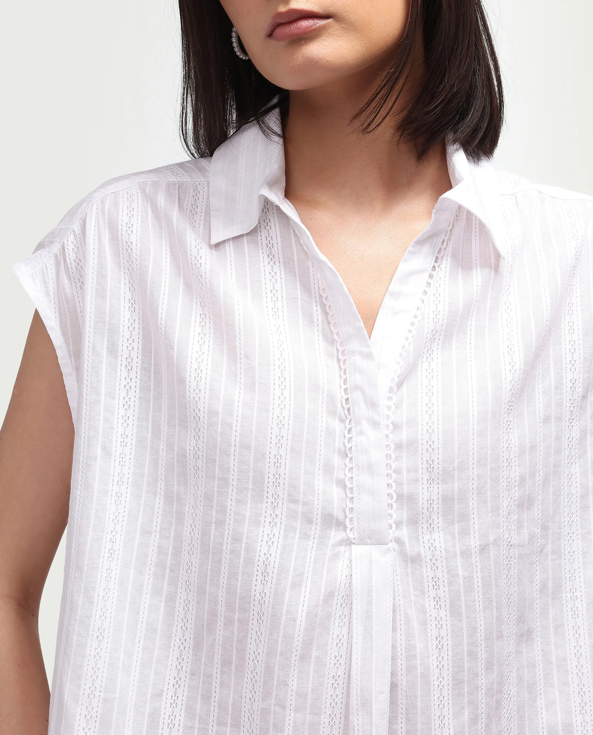 Rareism Women's Koya Off White Cotton Mandarin Collar Regular Plain Top - Image 5