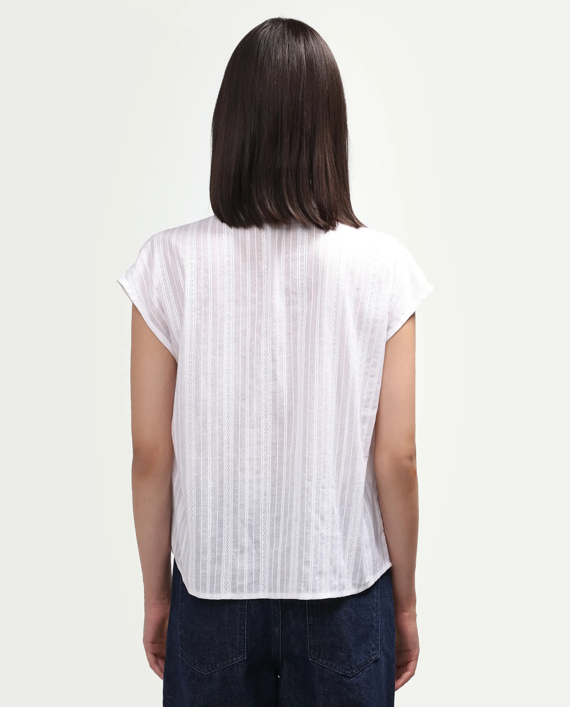 Rareism Women's Koya Off White Cotton Mandarin Collar Regular Plain Top - Image 8