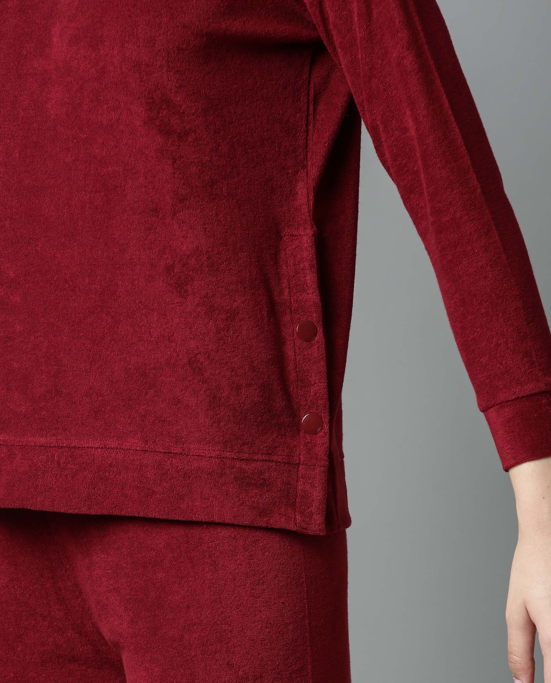 Rareism Women Kozy Maroon Top Knit Fabric Full Sleeves Solid - Image 4