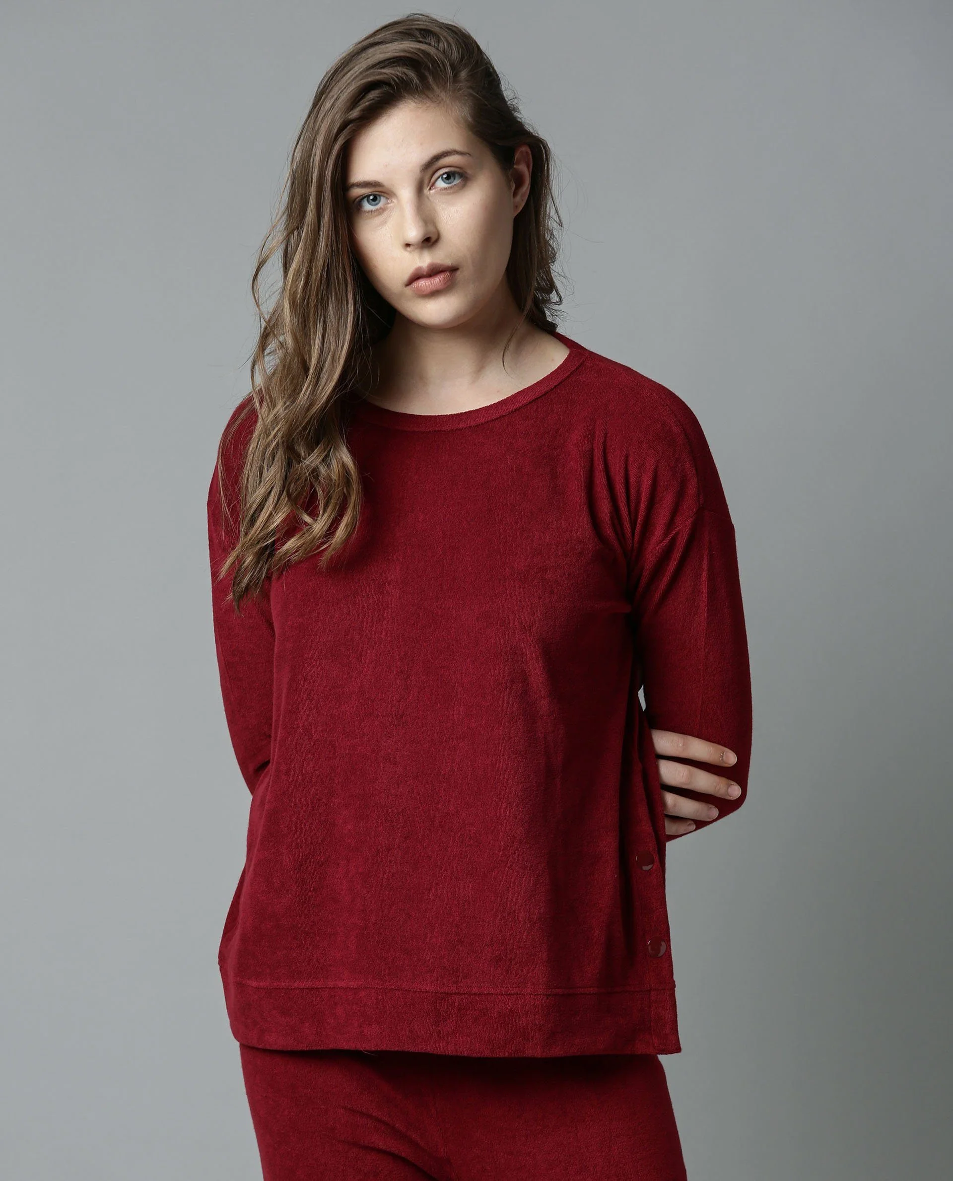 Rareism Women Kozy Maroon Top Knit Fabric Full Sleeves Solid - Image 5