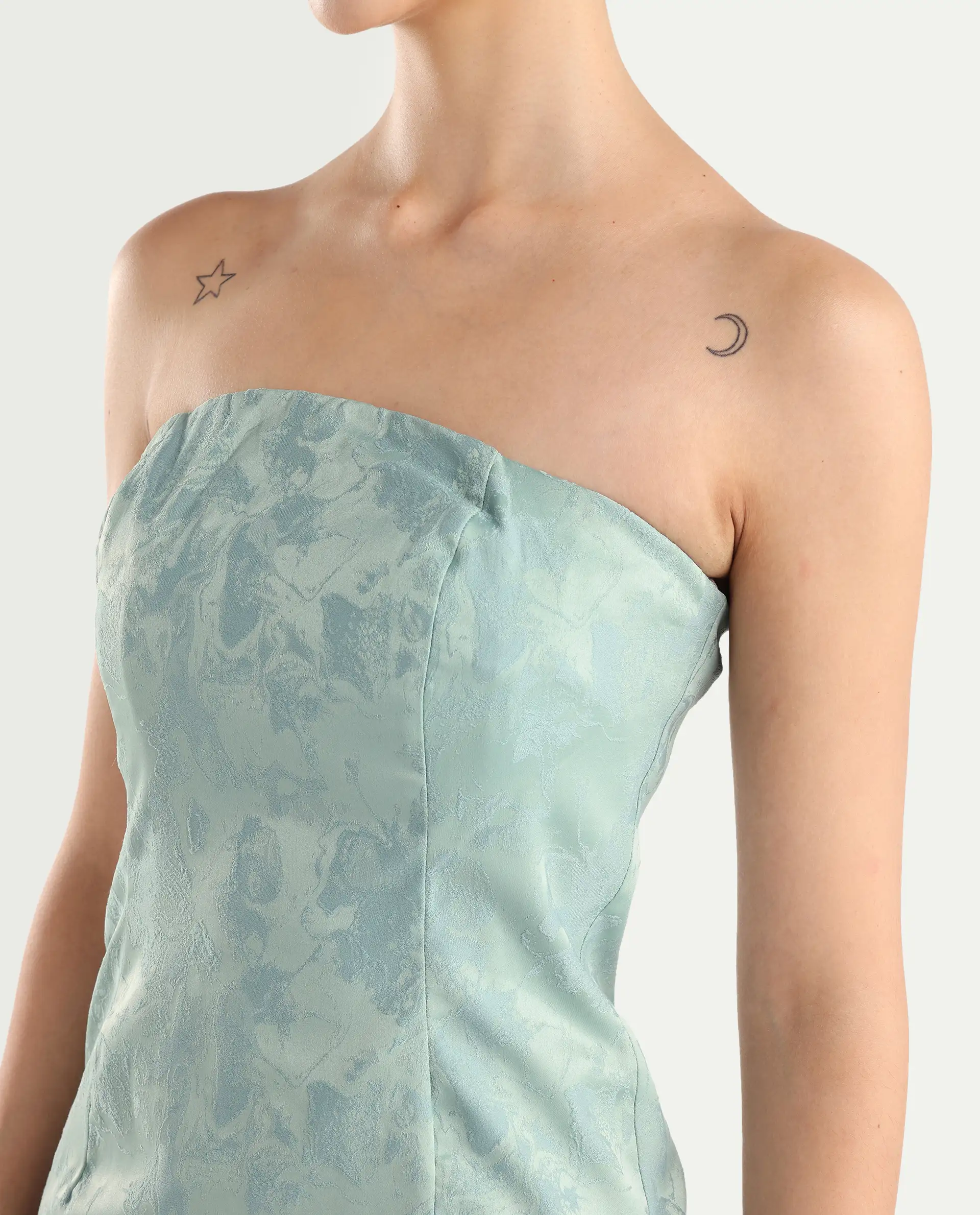 Rareism Women's Krakow Light Blue Polyester Shoulder Strap Plain Sleeveless Knee Length Bodycon Dress - Image 3