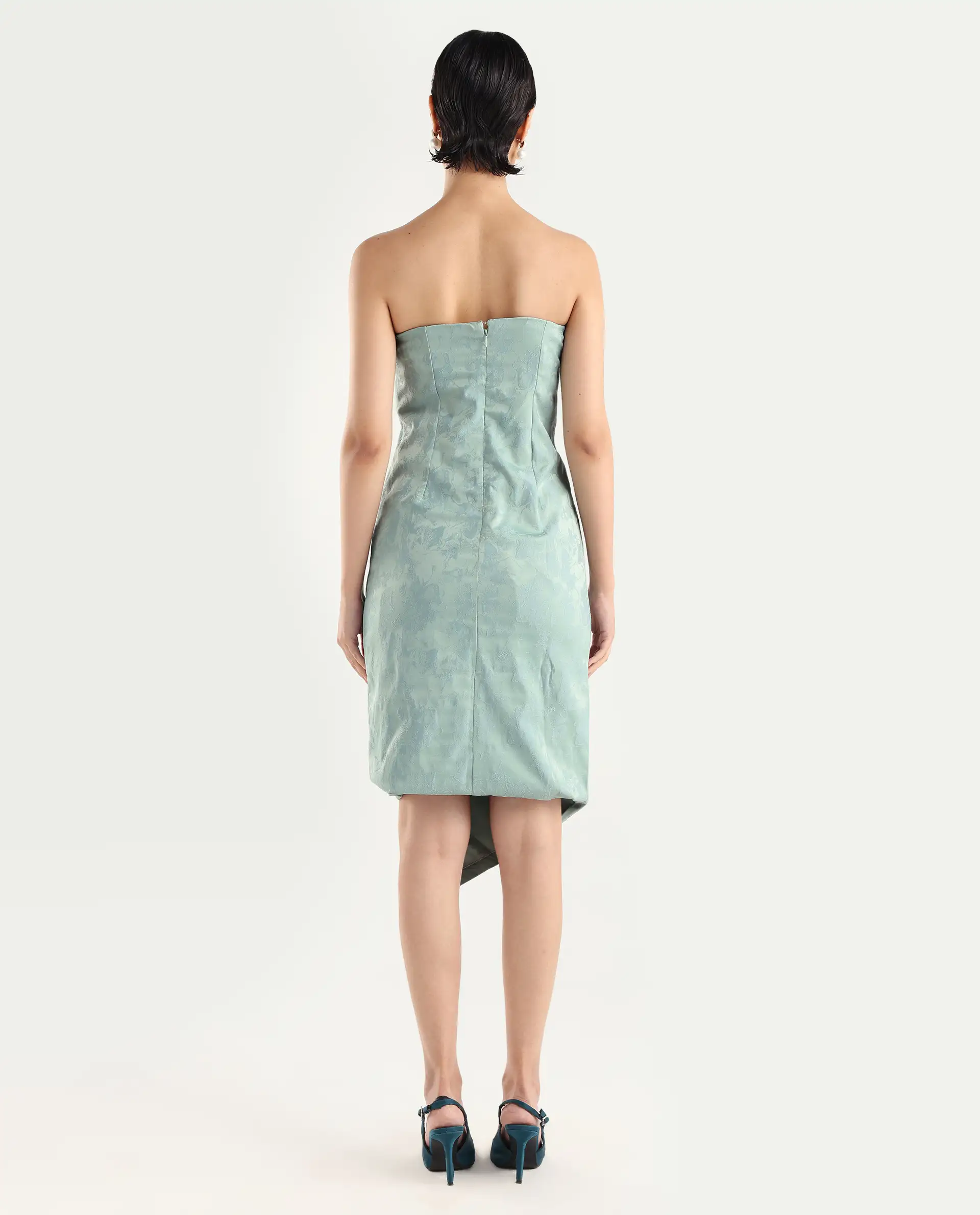 Rareism Women's Krakow Light Blue Polyester Shoulder Strap Plain Sleeveless Knee Length Bodycon Dress - Image 7
